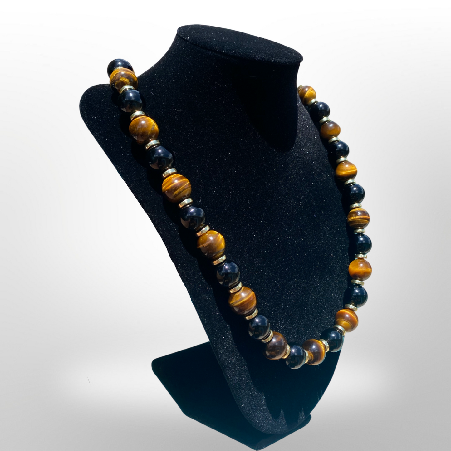 Tiger’s Eye and Onyx Grand Genuine Necklace (14MM)