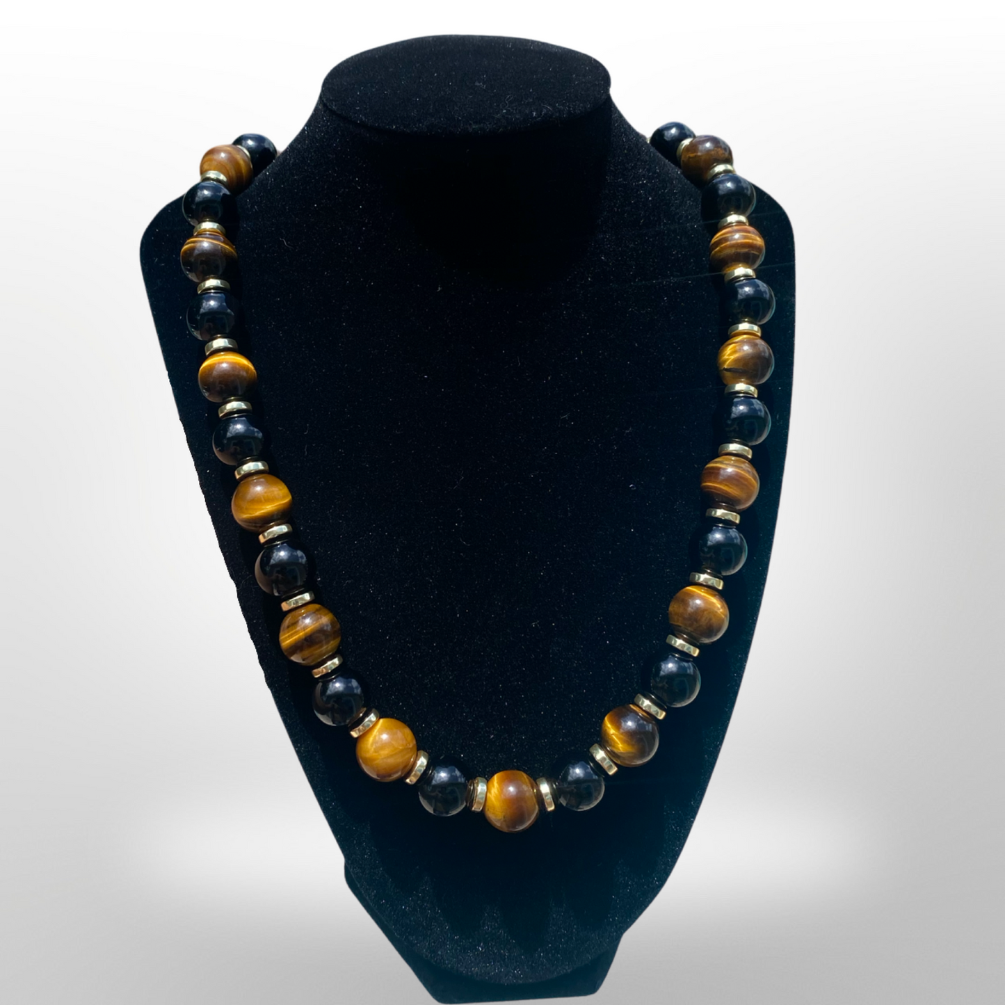 Tiger’s Eye and Onyx Grand Genuine Necklace (14MM)