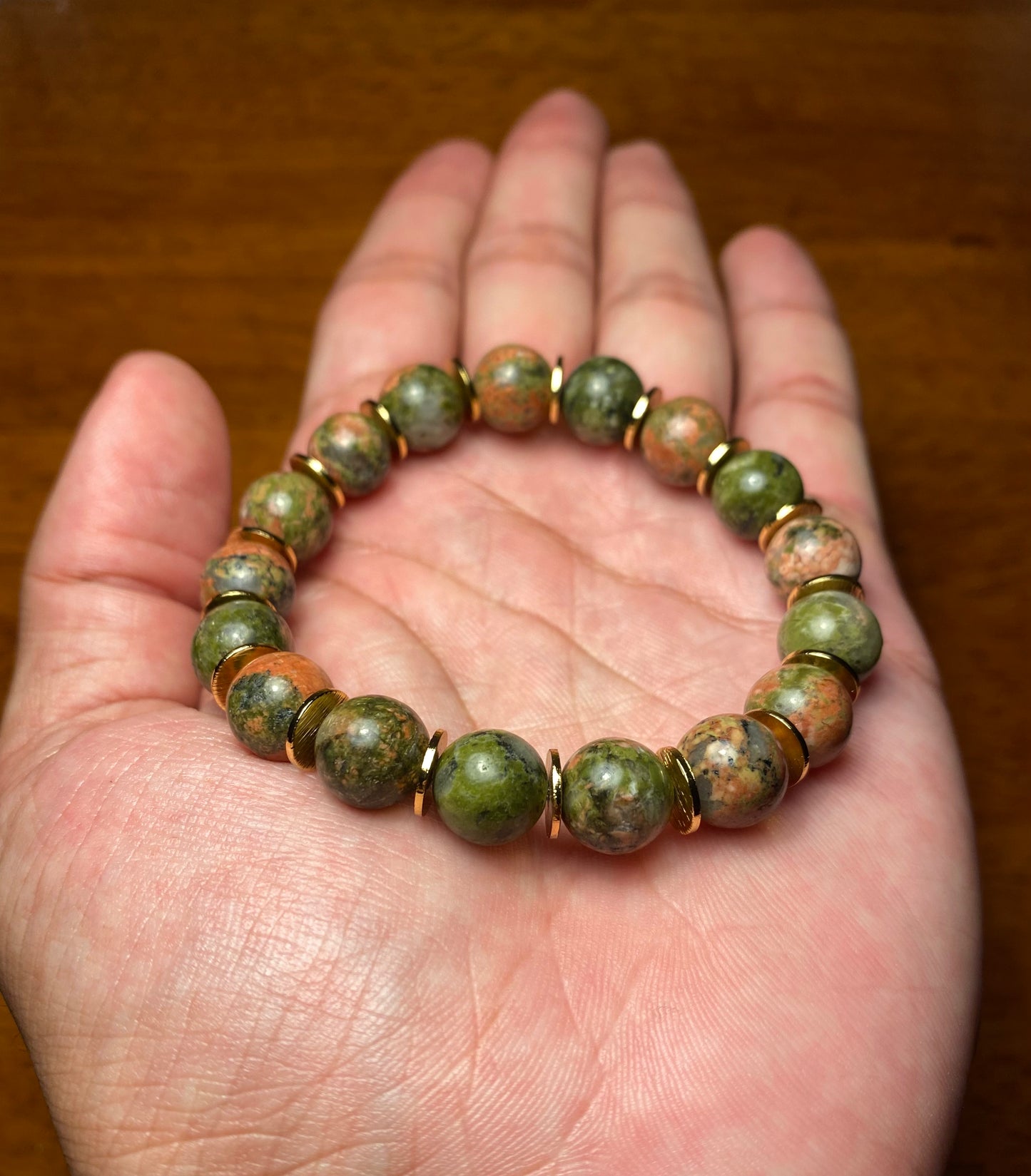 Unakite Genuine Bracelet (10MM)