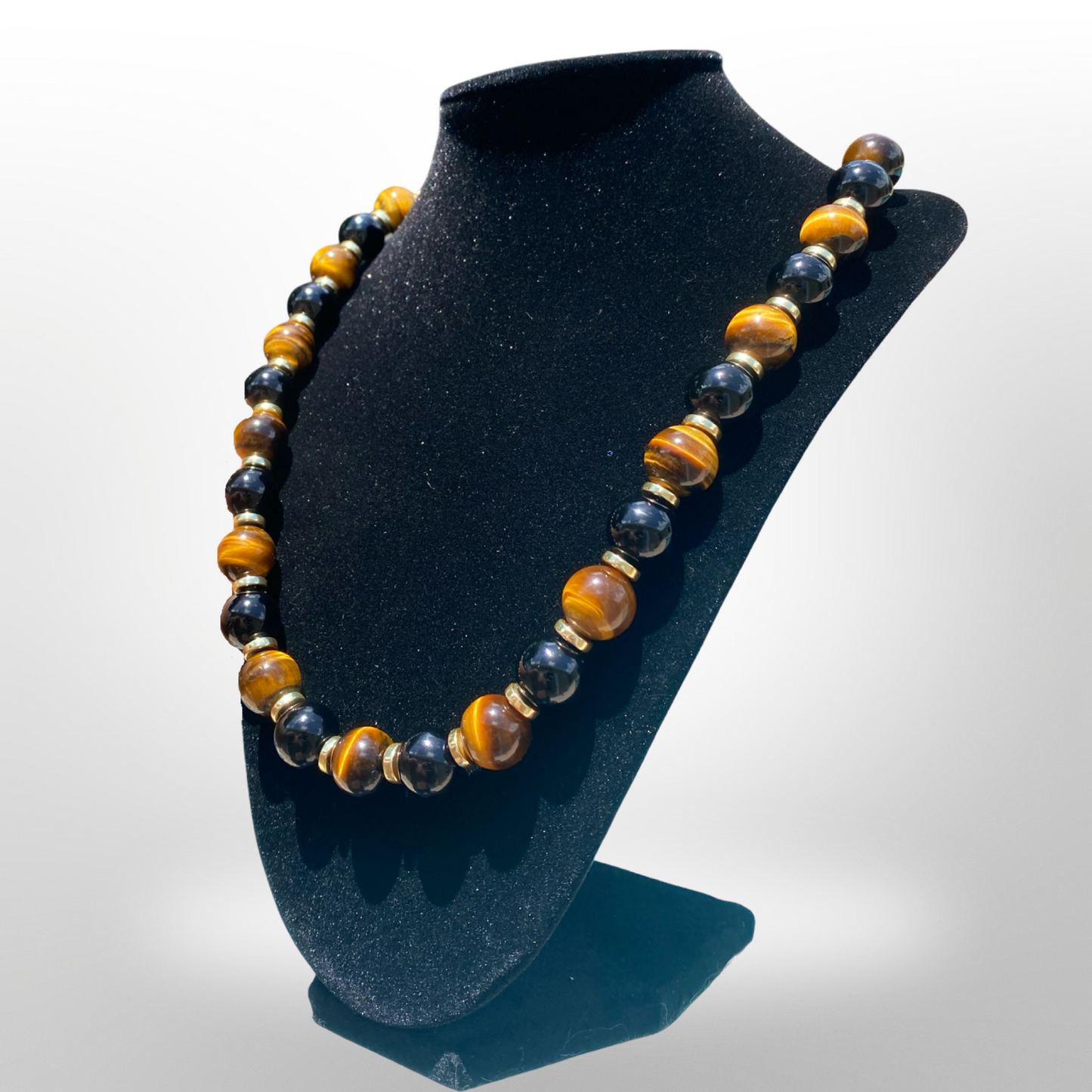 Tiger’s Eye and Onyx Grand Genuine Necklace (14MM)