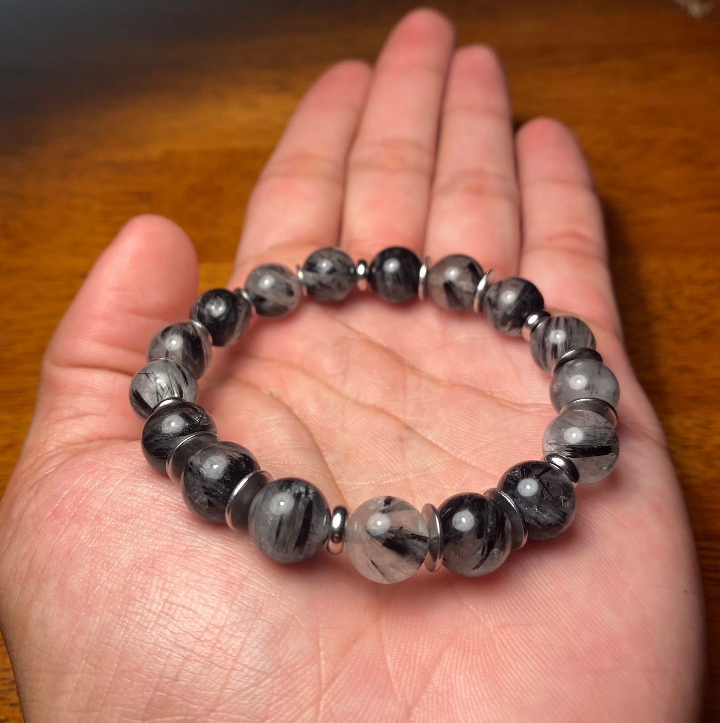 Tourmalinated Quartz Genuine Bracelet (10MM)