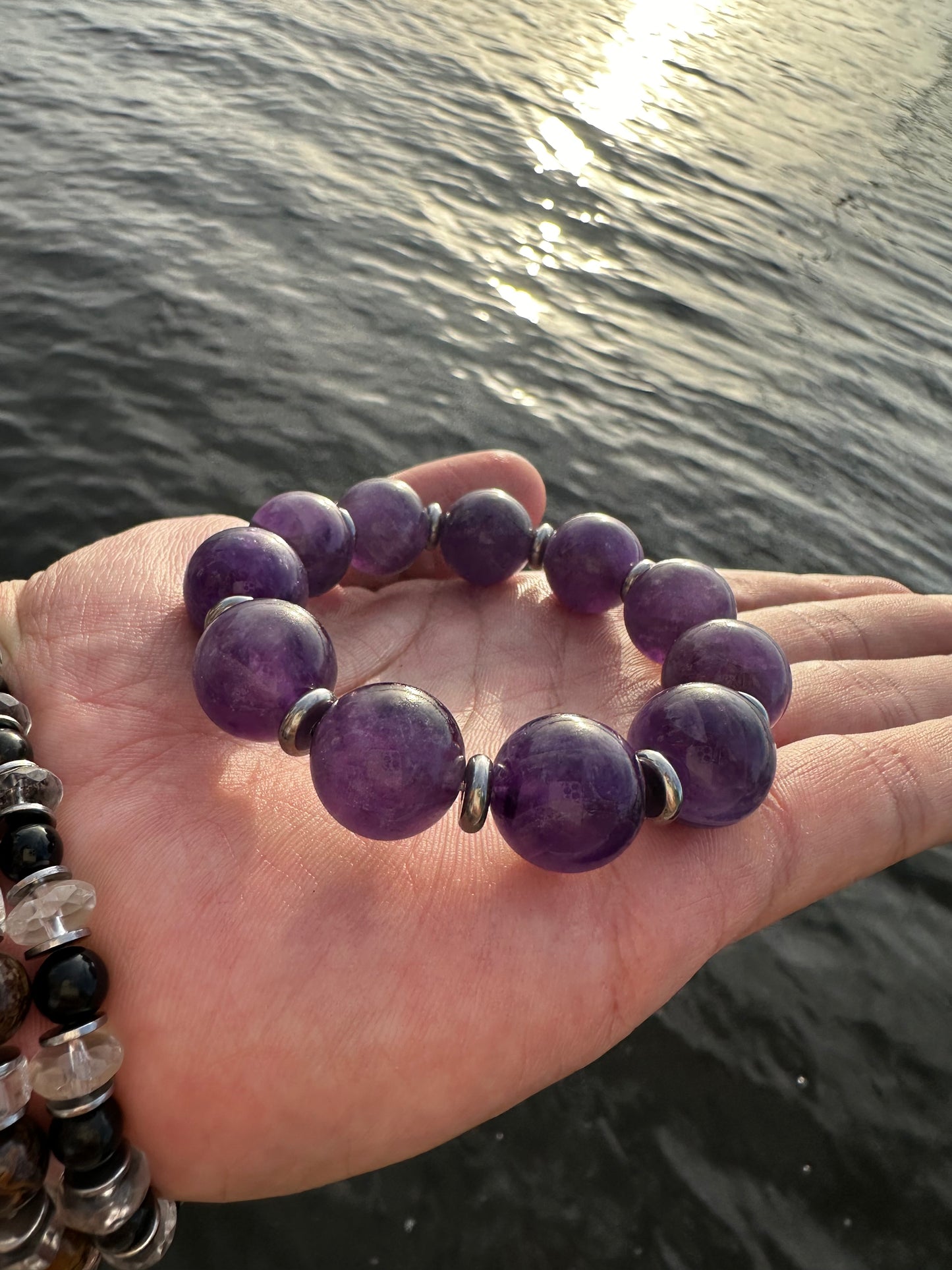 Luxury Amethyst Bracelet Chunky Smooth Design - World's Best Quality & Made To Last