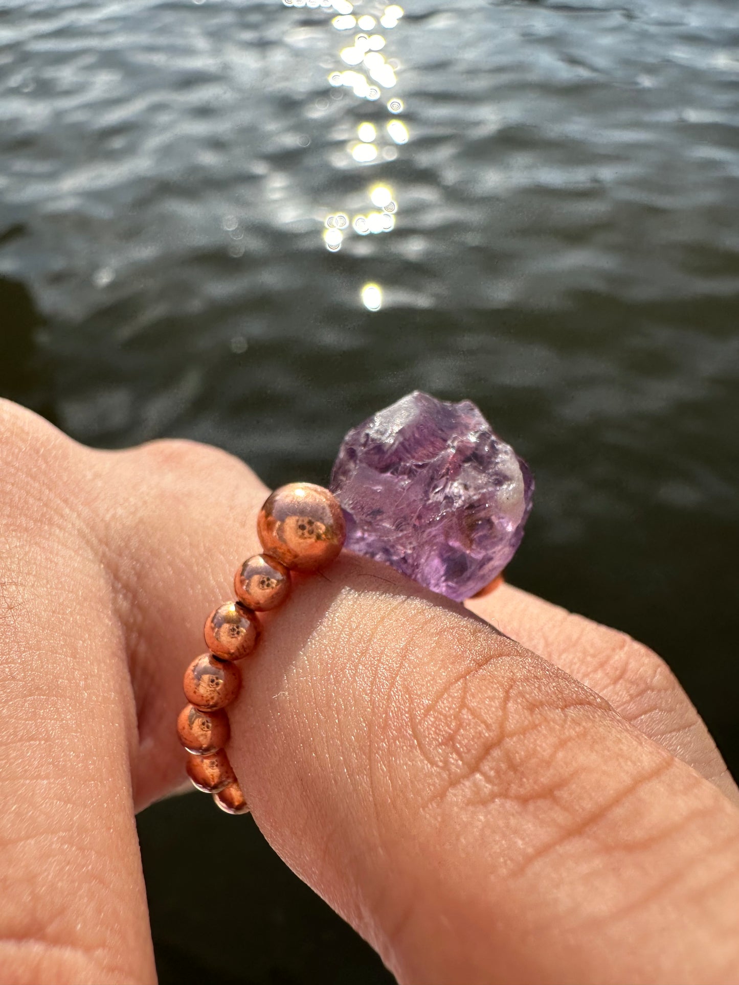 Luxury Amethyst With Copper Raw Design Comfortable Magic Stretch Ring - World's Best Quality & Made To Last