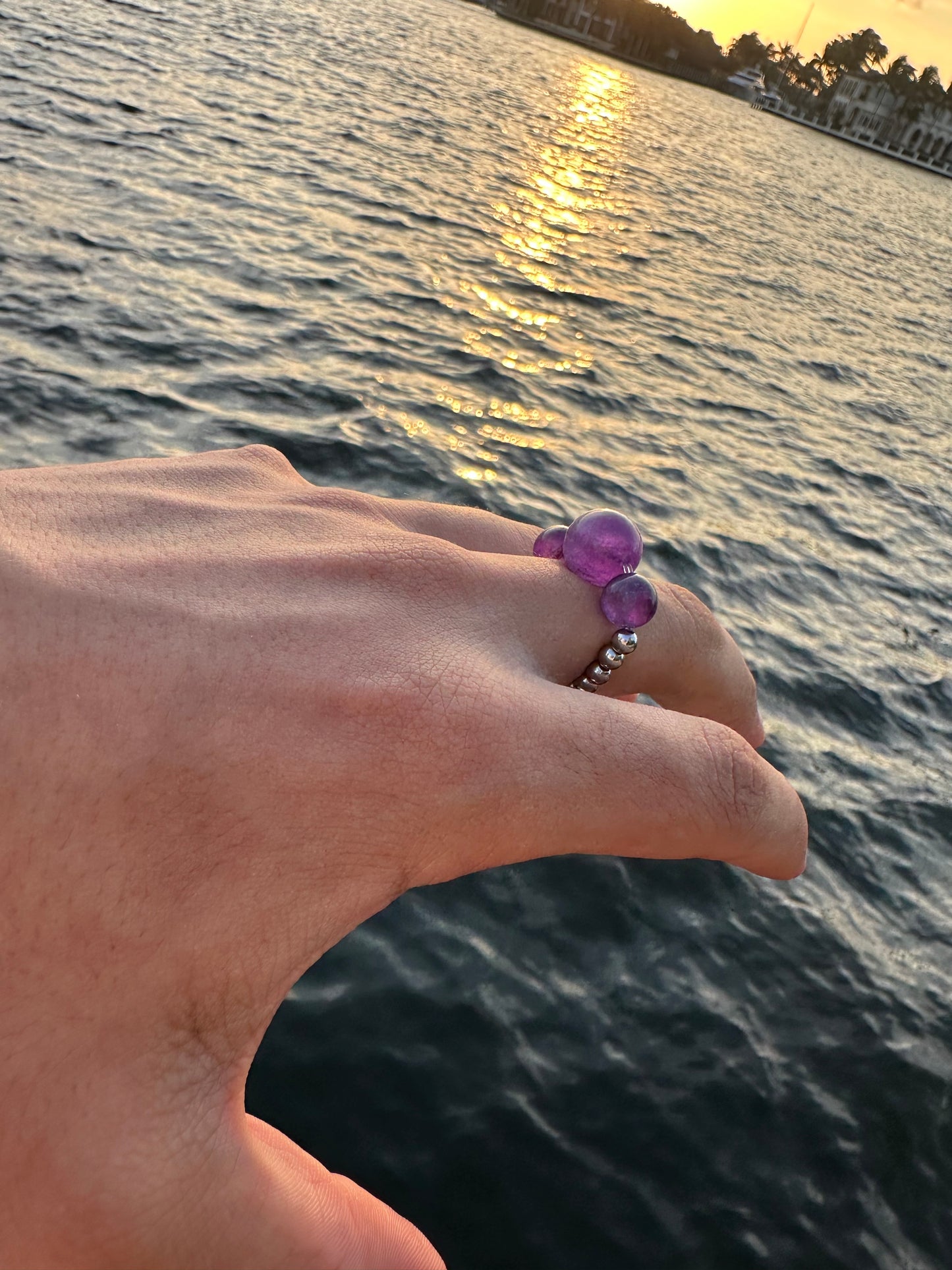 Luxury Amethyst Orb Design With Silver Steel Comfortable Magic Stretch Ring - World's Best Quality & Made To Last