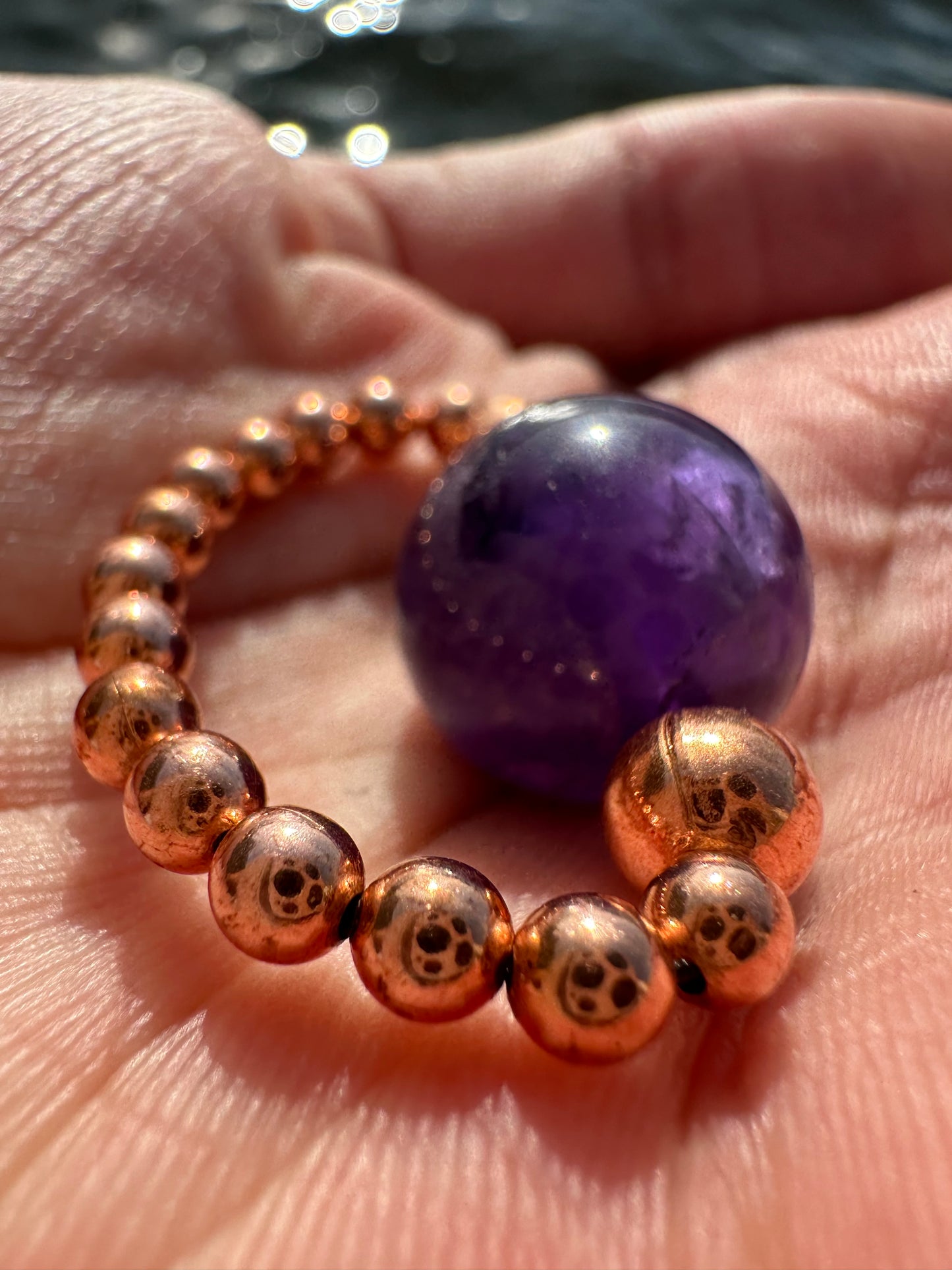 Luxury Amethyst With Copper Metatron’s Orb Design Comfortable Magic Stretch Ring - World's Best Quality & Made To Last