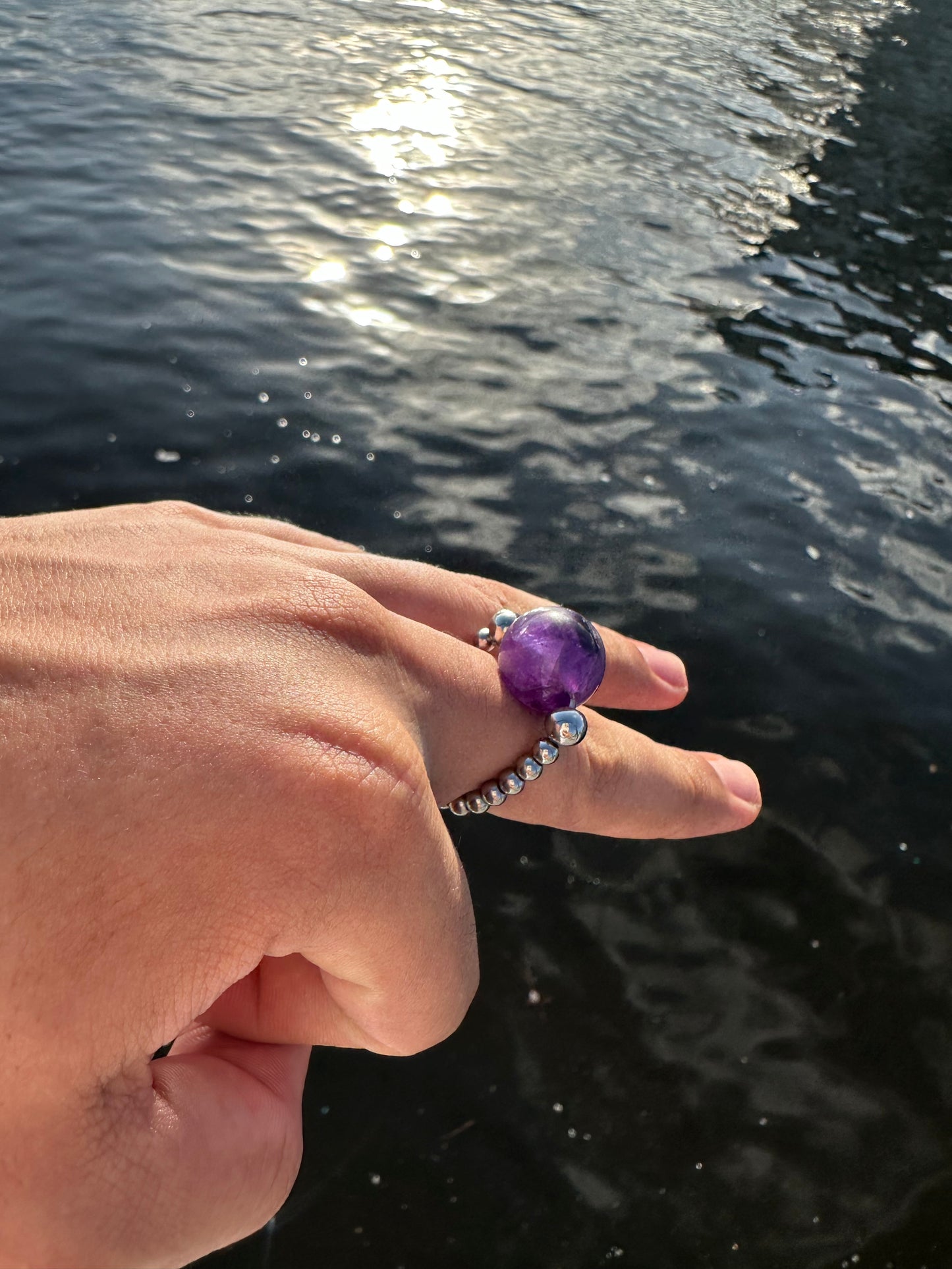 Luxury Amethyst Double Metatron’s Orb Design With Silver Steel Comfortable Magic Stretch Ring - World's Best Quality & Made To Last