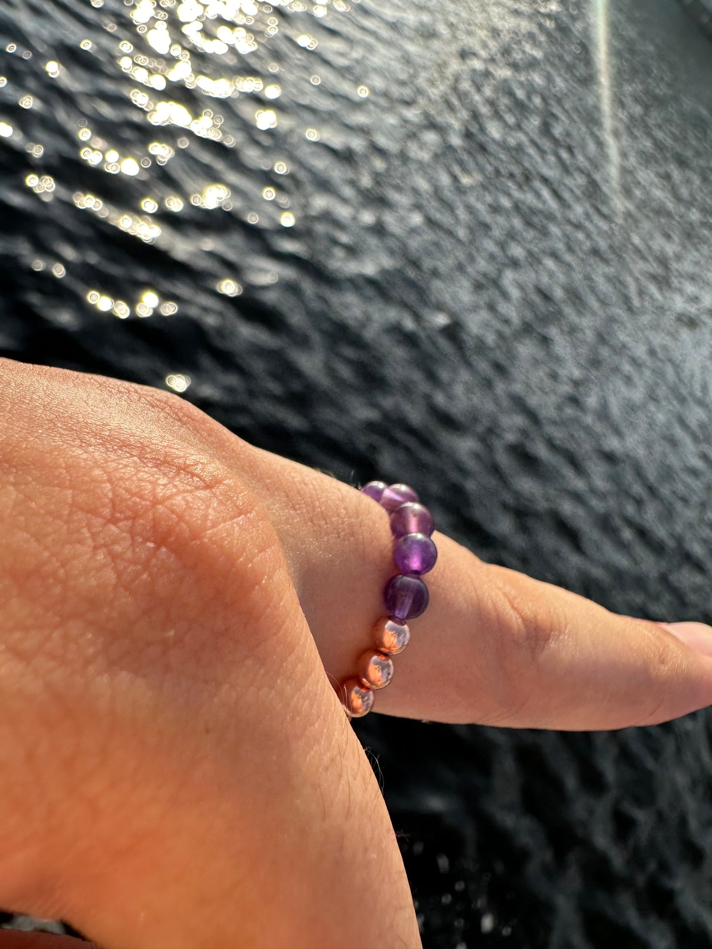 Luxury Amethyst With Copper Design 3 Comfortable Magic Stretch Ring - World's Best Quality & Made To Last