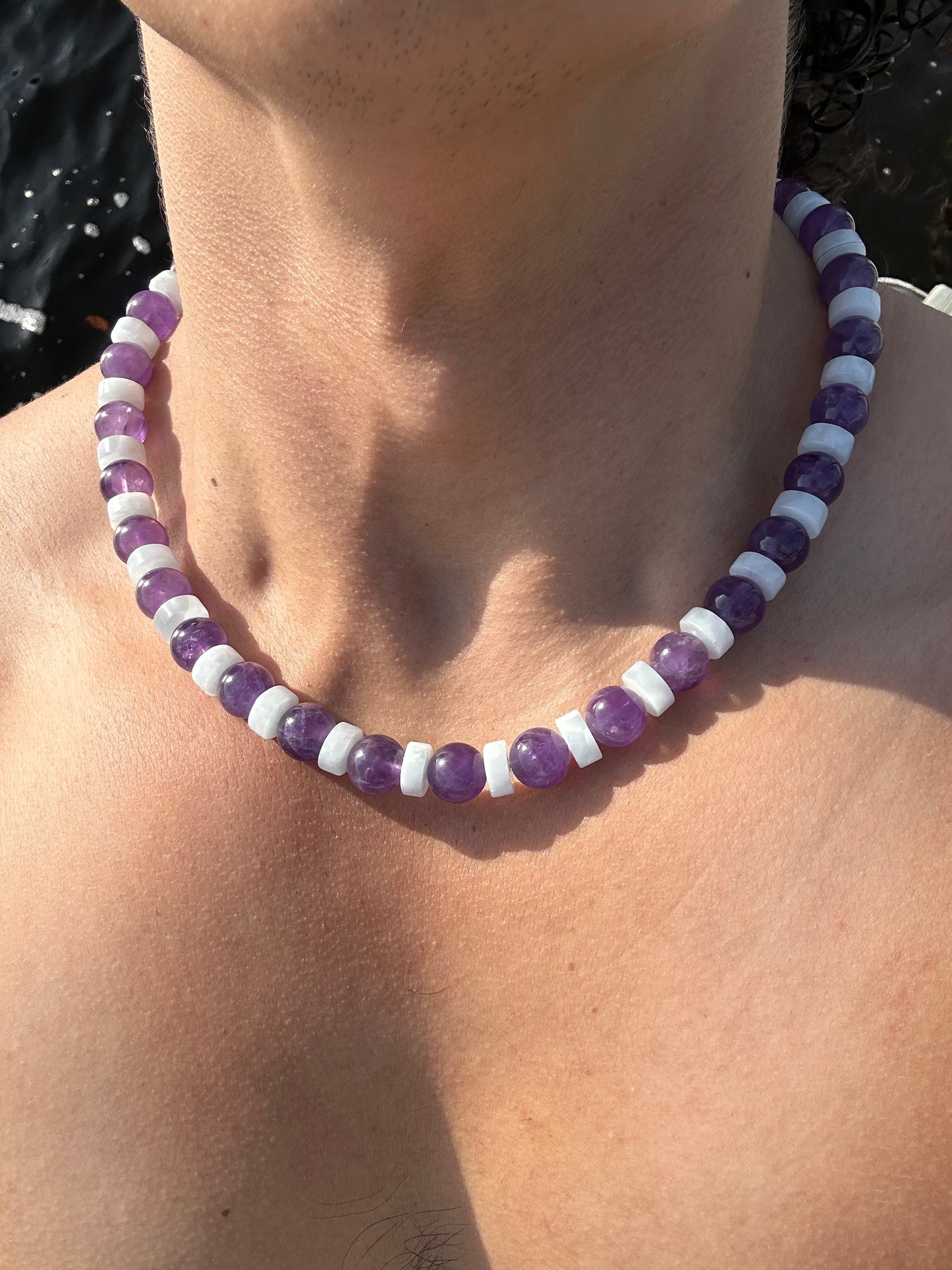 Luxury Amethyst & Celestite Design Necklace With Interlocking Steel Clasp - World's Best Quality & Made To Last