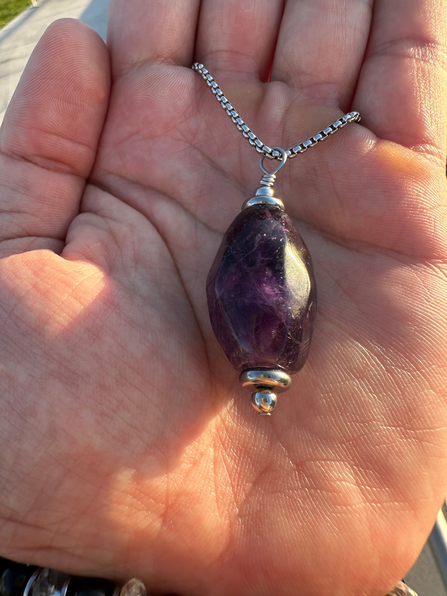 Luxury Amethyst Pendant Silver Steel Precious Nugget Design - World's Best Quality & Made To Last