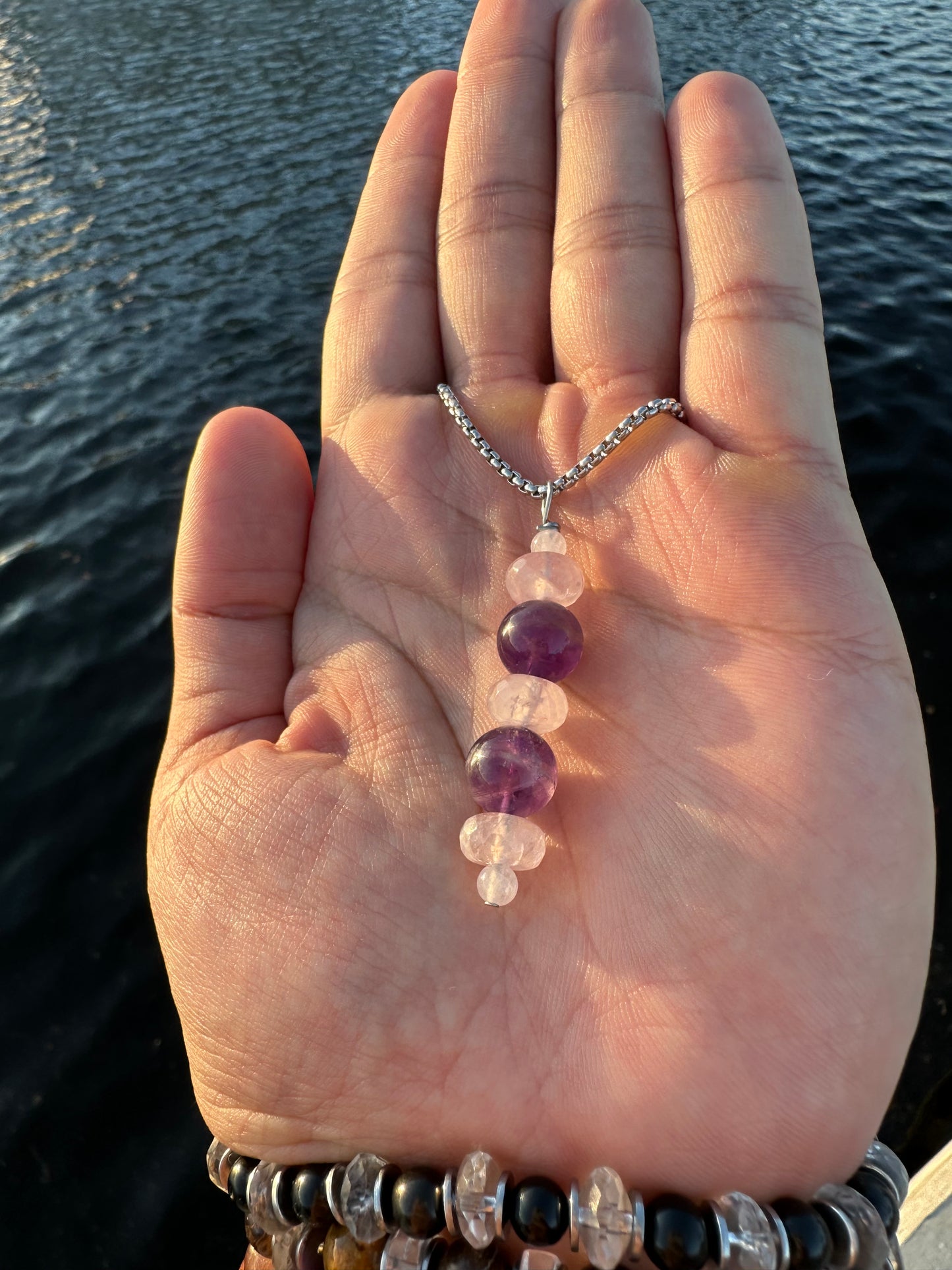 Luxury Amethyst Pendant Rose Quartz Trinity Design - World's Best Quality & Made To Last