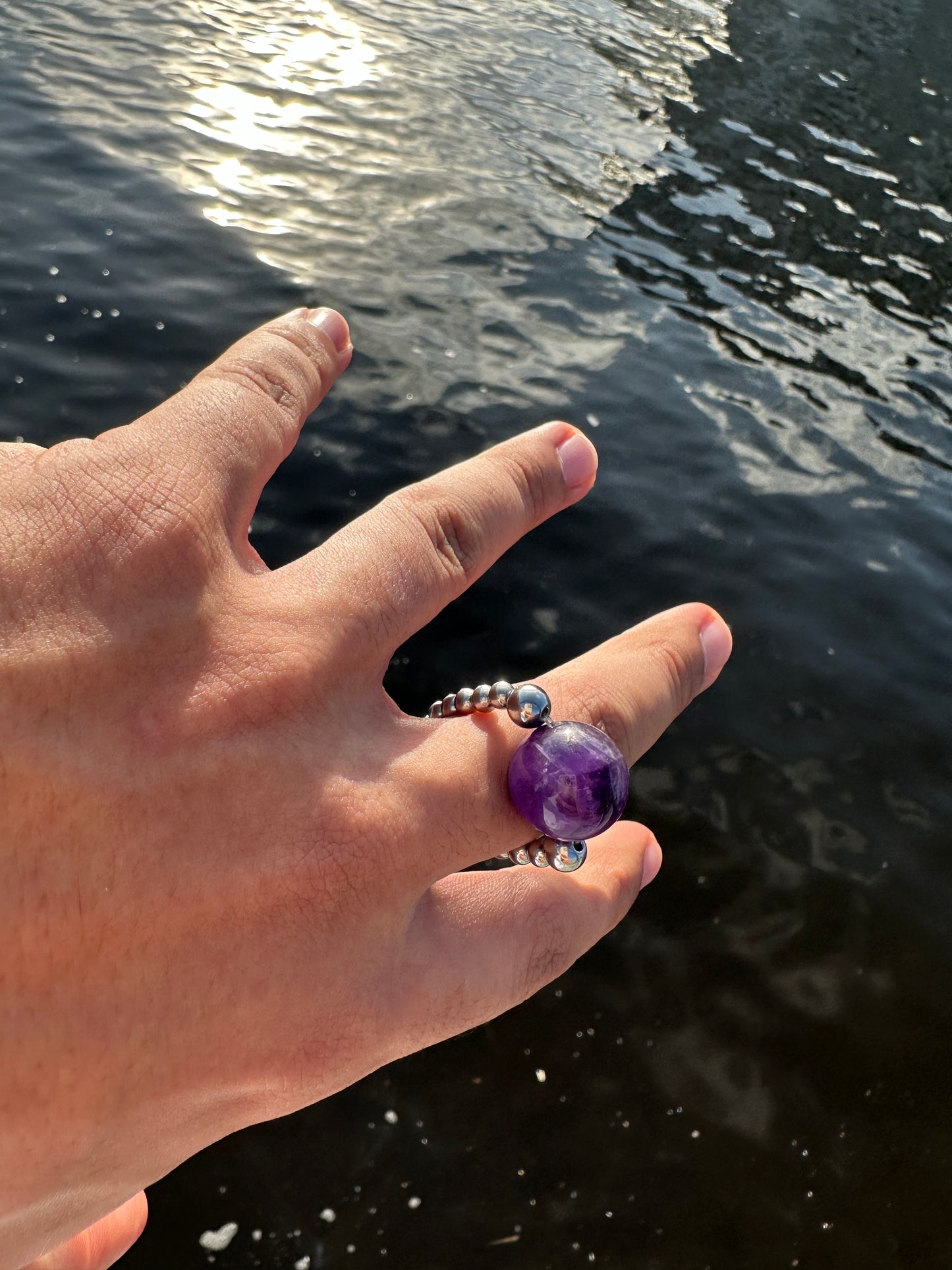 Luxury Amethyst Double Metatron’s Orb Design With Silver Steel Comfortable Magic Stretch Ring - World's Best Quality & Made To Last