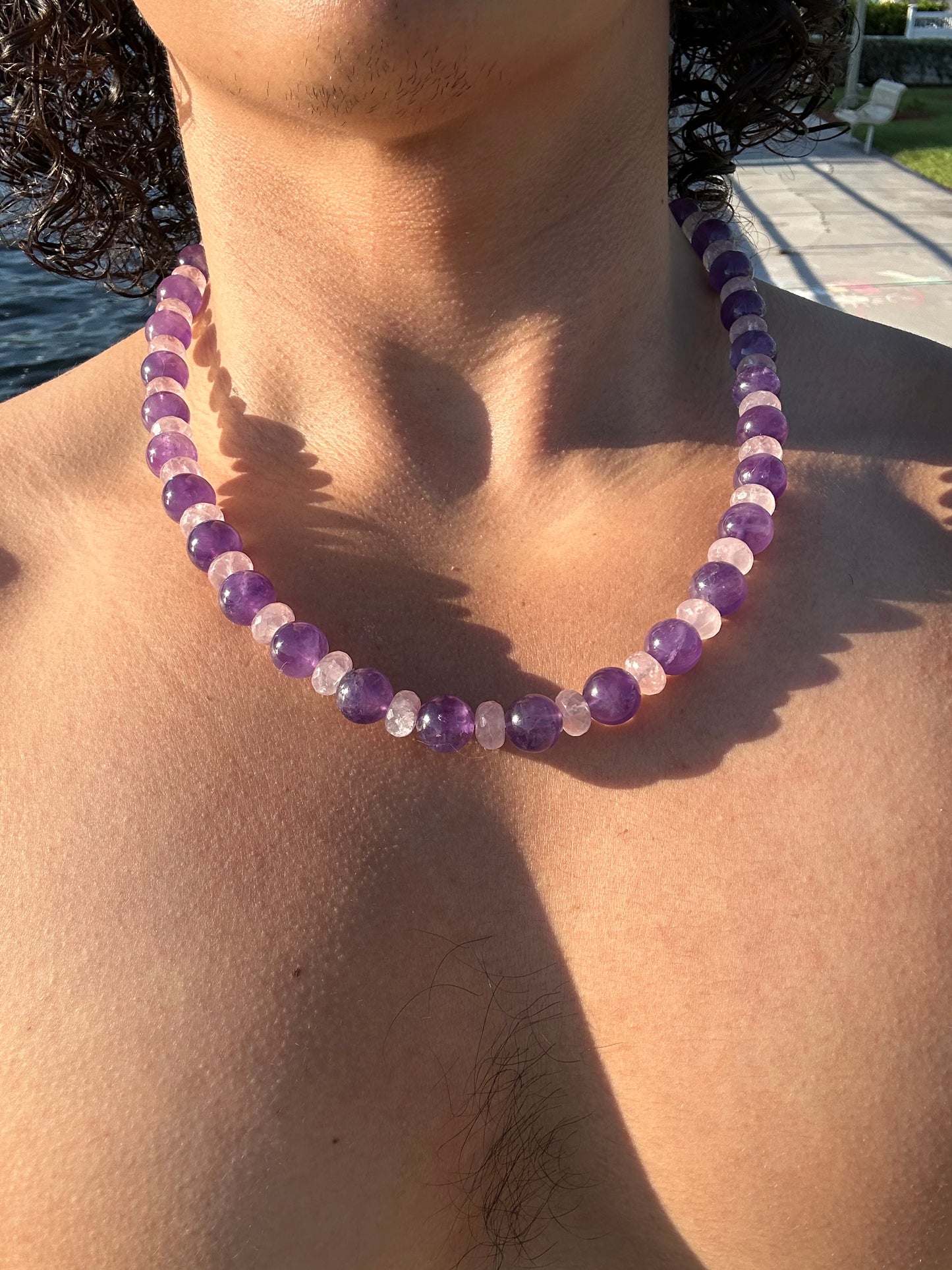 Luxury Amethyst & Rose Quartz Design Necklace With Interlocking Steel Clasp - World's Best Quality & Made To Last