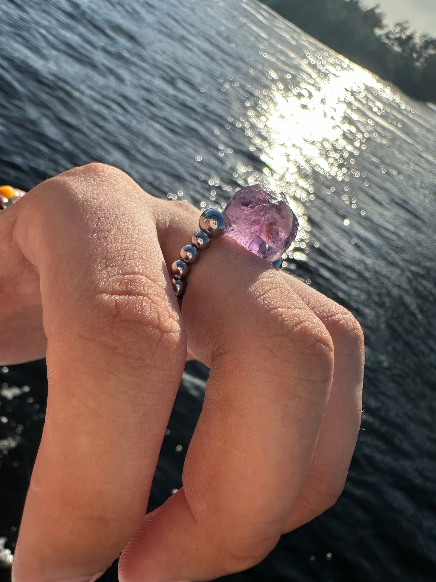 Luxury Amethyst Raw Design With Silver Steel Comfortable Magic Stretch Ring - World's Best Quality & Made To Last