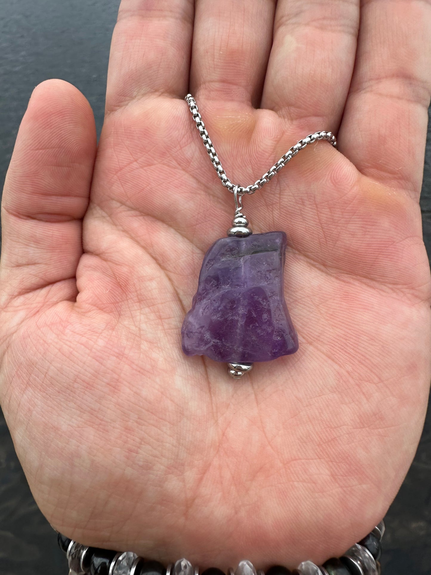 Luxury Amethyst Pendant Silver Steel Random Slab Design - World's Best Quality & Made To Last