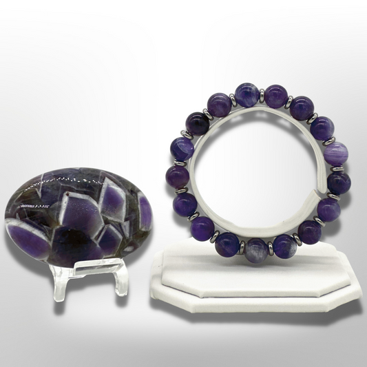 Zambian Chevron Amethyst Bracelet Between Steel