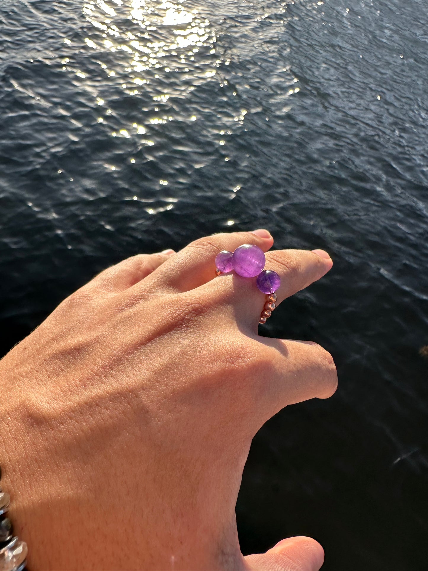 Luxury Amethyst With Copper Orb Design Comfortable Magic Stretch Ring - World's Best Quality & Made To Last