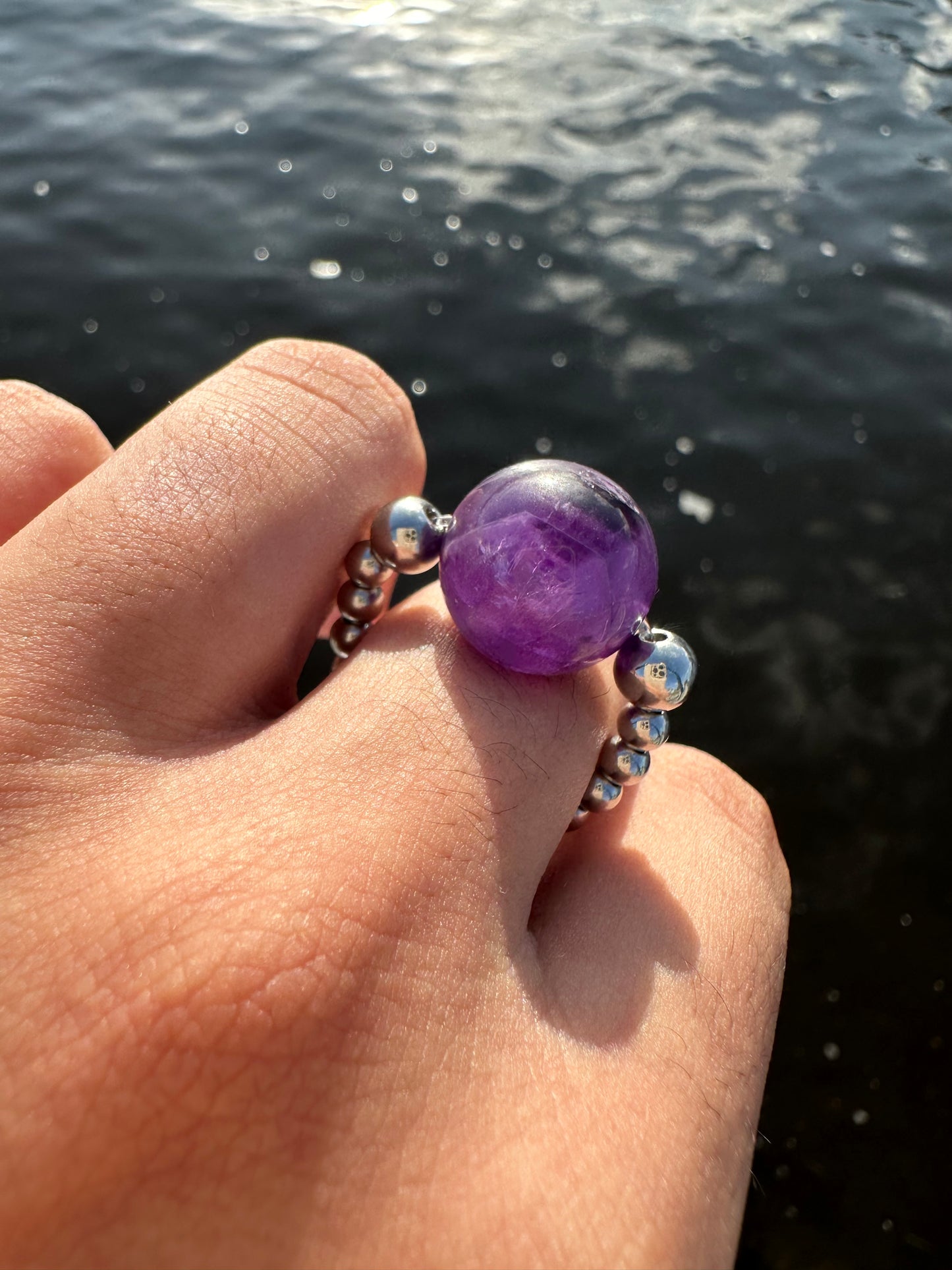 Luxury Amethyst Double Metatron’s Orb Design With Silver Steel Comfortable Magic Stretch Ring - World's Best Quality & Made To Last