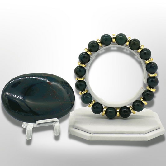 Indian Bloodstone Bracelet Between Golden Hematite