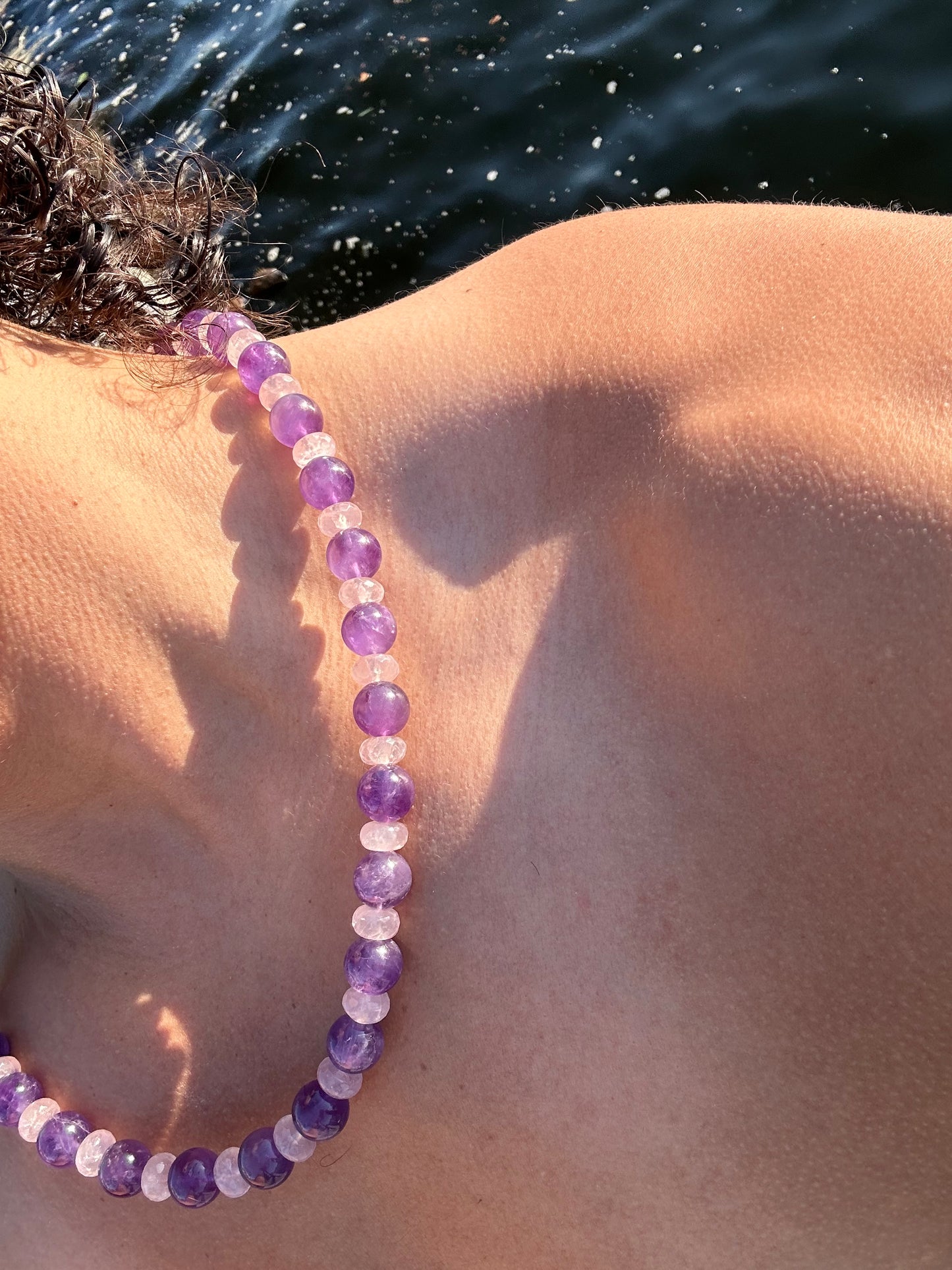 Luxury Amethyst & Rose Quartz Design Necklace With Interlocking Steel Clasp - World's Best Quality & Made To Last