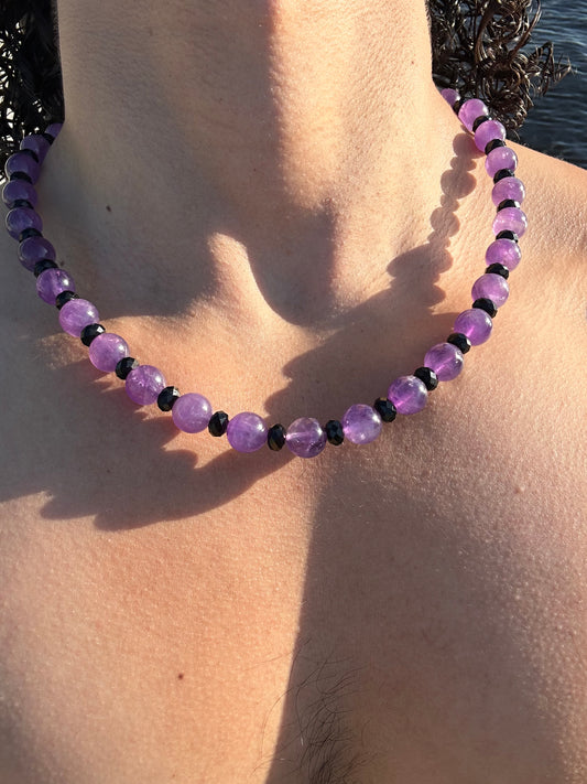 Luxury Amethyst & Black Tourmaline Design Necklace With Interlocking Steel Clasp - World's Best Quality & Made To Last