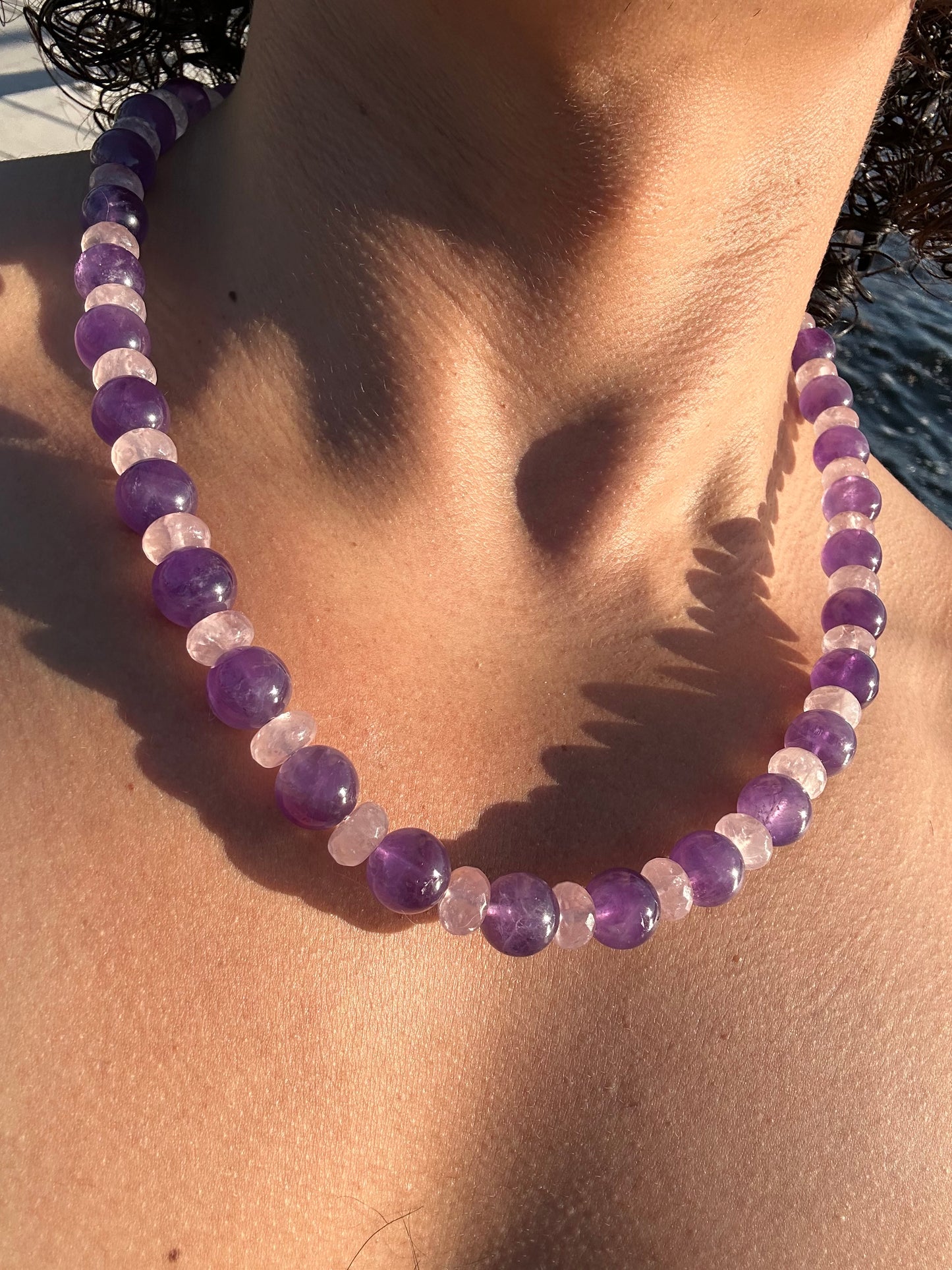 Luxury Amethyst & Rose Quartz Design Necklace With Interlocking Steel Clasp - World's Best Quality & Made To Last