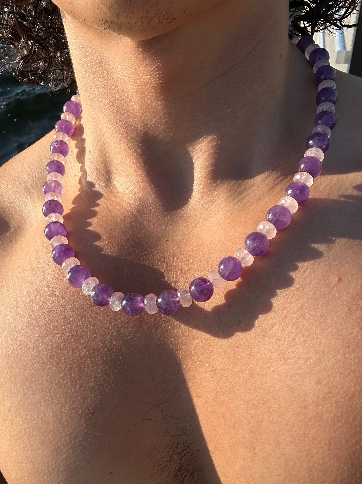 Luxury Amethyst & Rose Quartz Design Necklace With Interlocking Steel Clasp - World's Best Quality & Made To Last