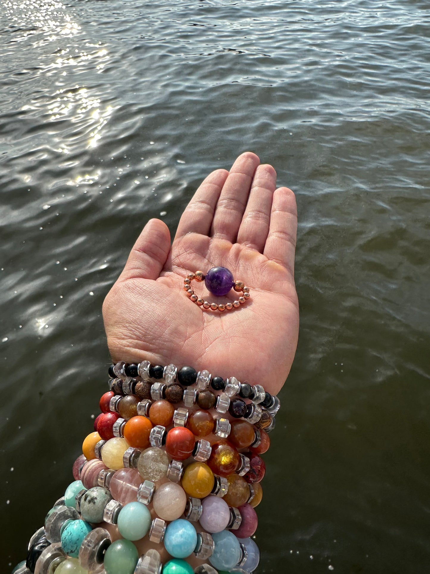 Luxury Amethyst With Copper Metatron’s Orb Design Comfortable Magic Stretch Ring - World's Best Quality & Made To Last