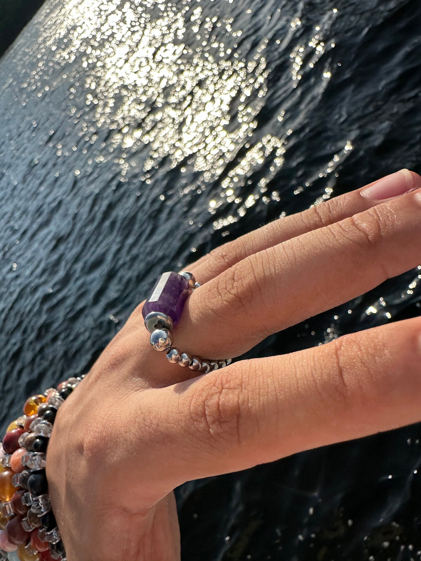 Luxury Amethyst Metatron’s Lantern Design With Silver Steel Comfortable Magic Stretch Ring - World's Best Quality & Made To Last