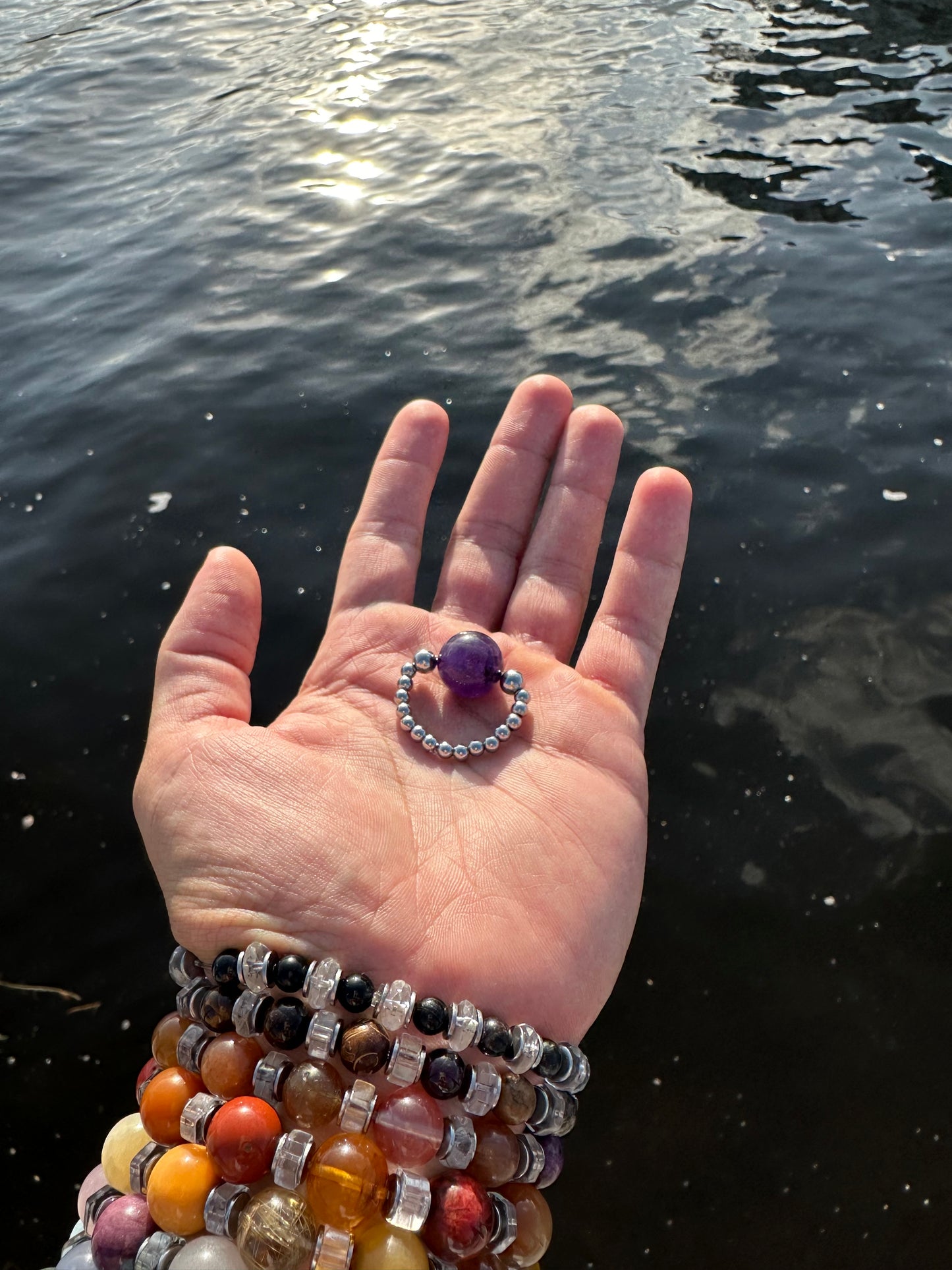 Luxury Amethyst Double Metatron’s Orb Design With Silver Steel Comfortable Magic Stretch Ring - World's Best Quality & Made To Last