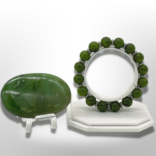 Canadian Nephrite Jade Bracelet Between Steel