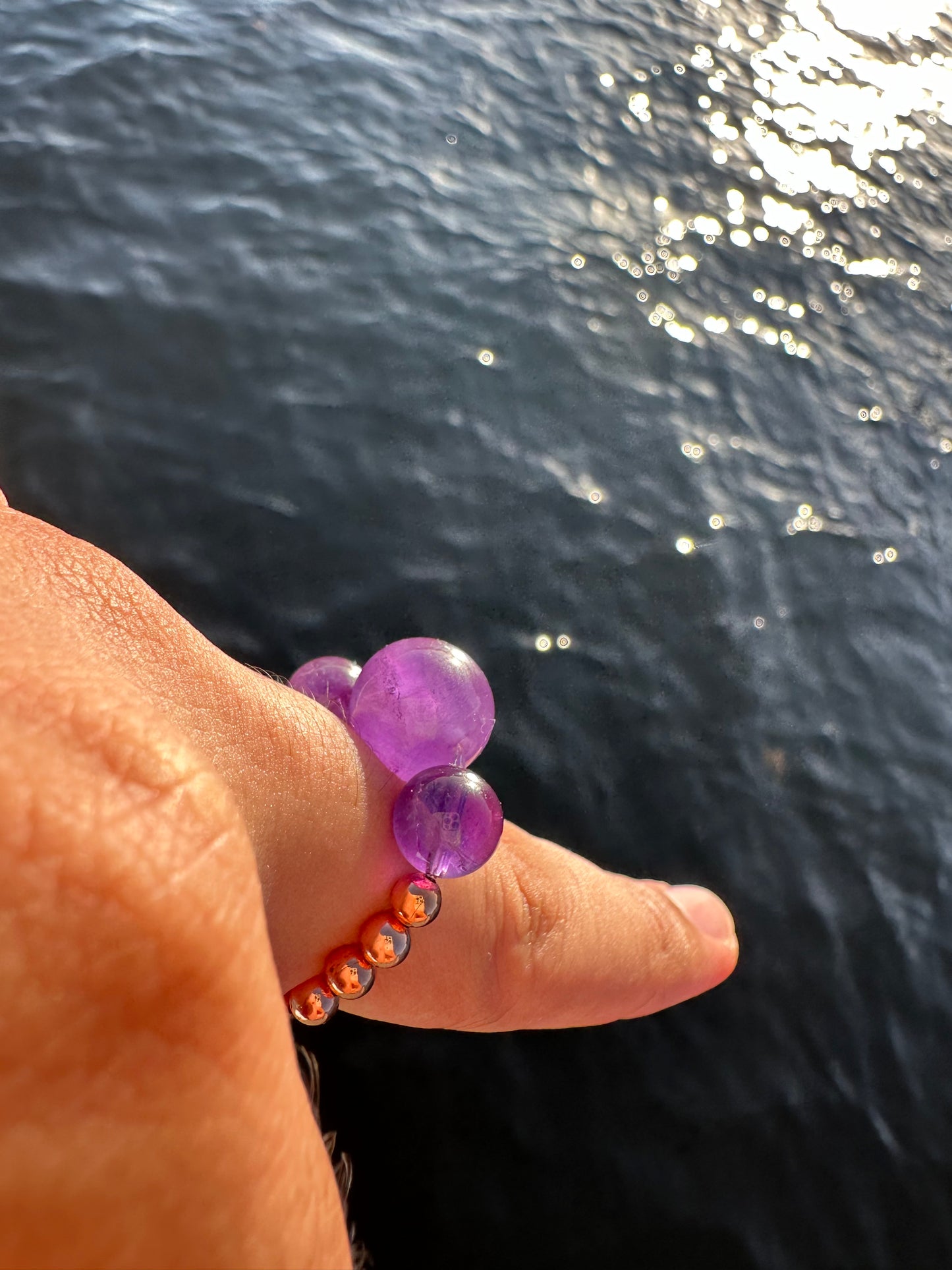 Luxury Amethyst With Copper Orb Design Comfortable Magic Stretch Ring - World's Best Quality & Made To Last