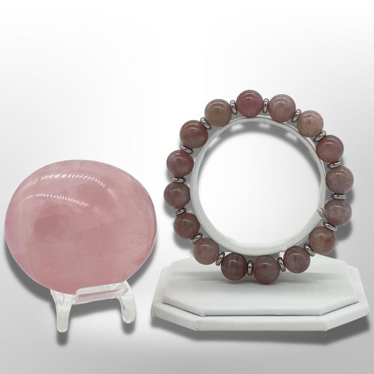 Madagascar Rose Quartz Bracelet Between Steel