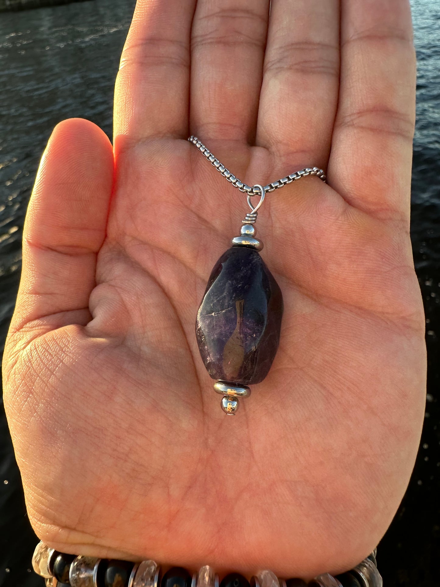 Luxury Amethyst Pendant Silver Steel Precious Nugget Design - World's Best Quality & Made To Last