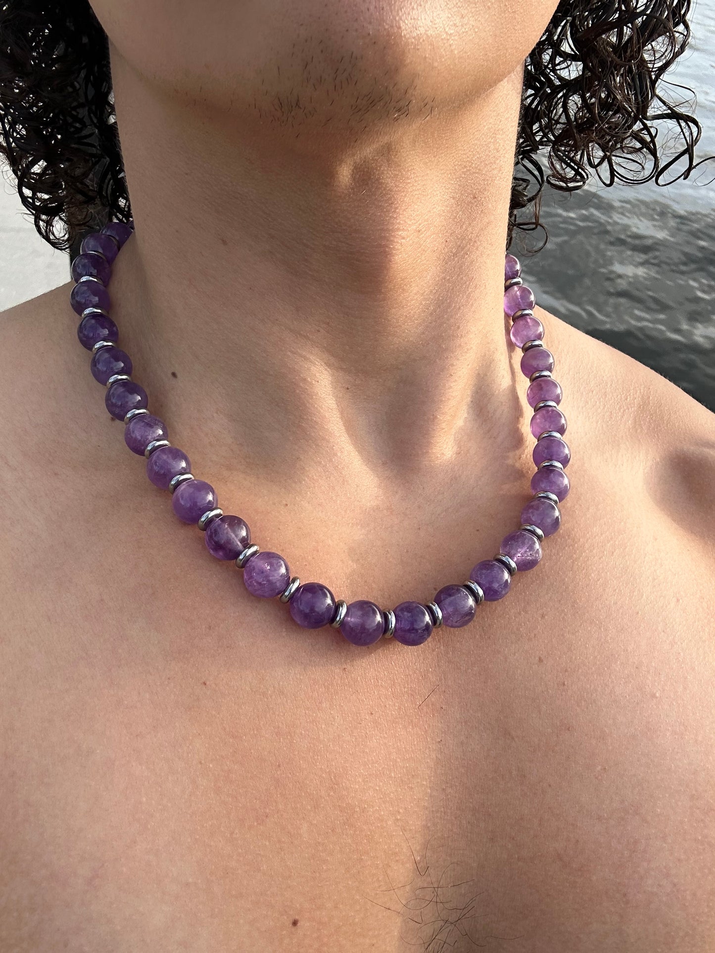 Luxury Amethyst Silver Steel Design Necklace With Interlocking Clasp - World's Best Quality & Made To Last