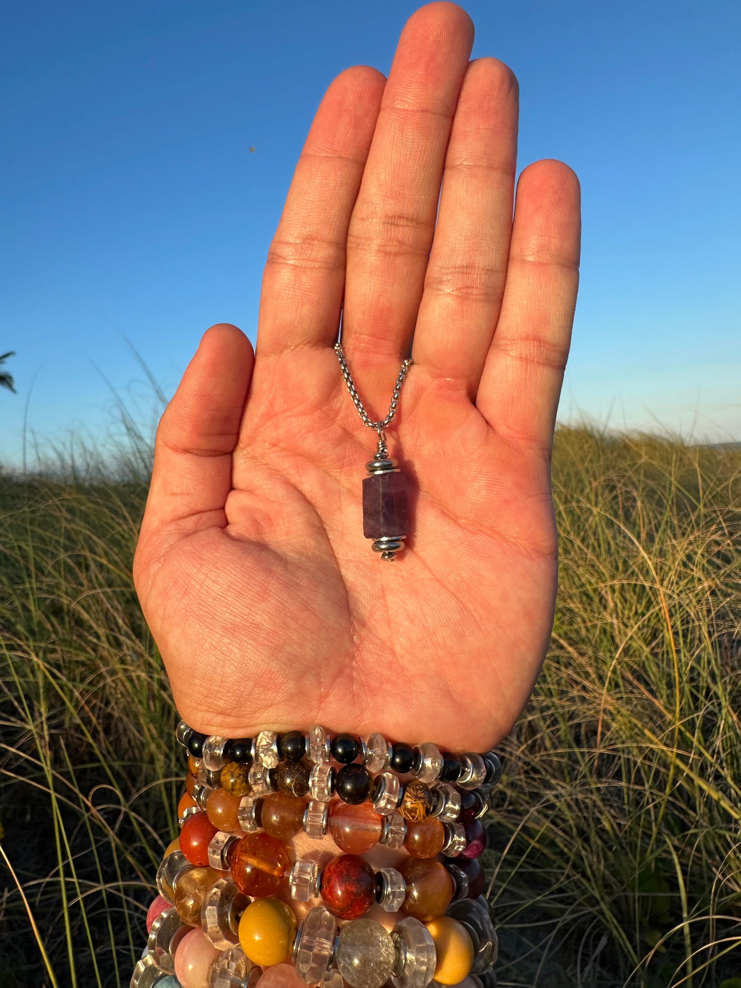 Luxury Amethyst Pendant Silver Steel Raw Lantern Design - World's Best Quality & Made To Last