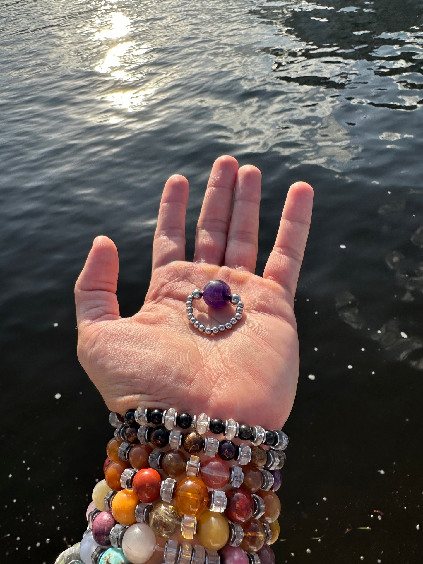 Luxury Amethyst Double Metatron’s Orb Design With Silver Steel Comfortable Magic Stretch Ring - World's Best Quality & Made To Last