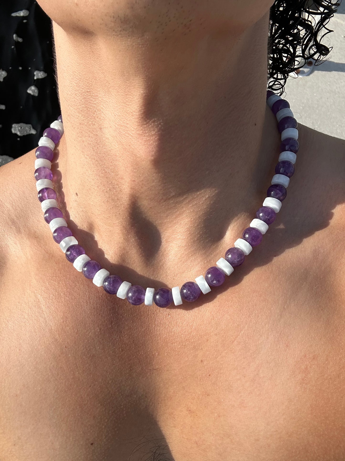 Luxury Amethyst & Celestite Design Necklace With Interlocking Steel Clasp - World's Best Quality & Made To Last