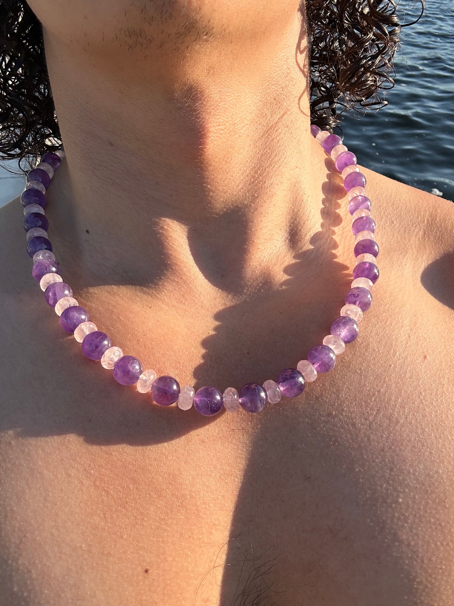 Luxury Amethyst & Rose Quartz Design Necklace With Interlocking Steel Clasp - World's Best Quality & Made To Last