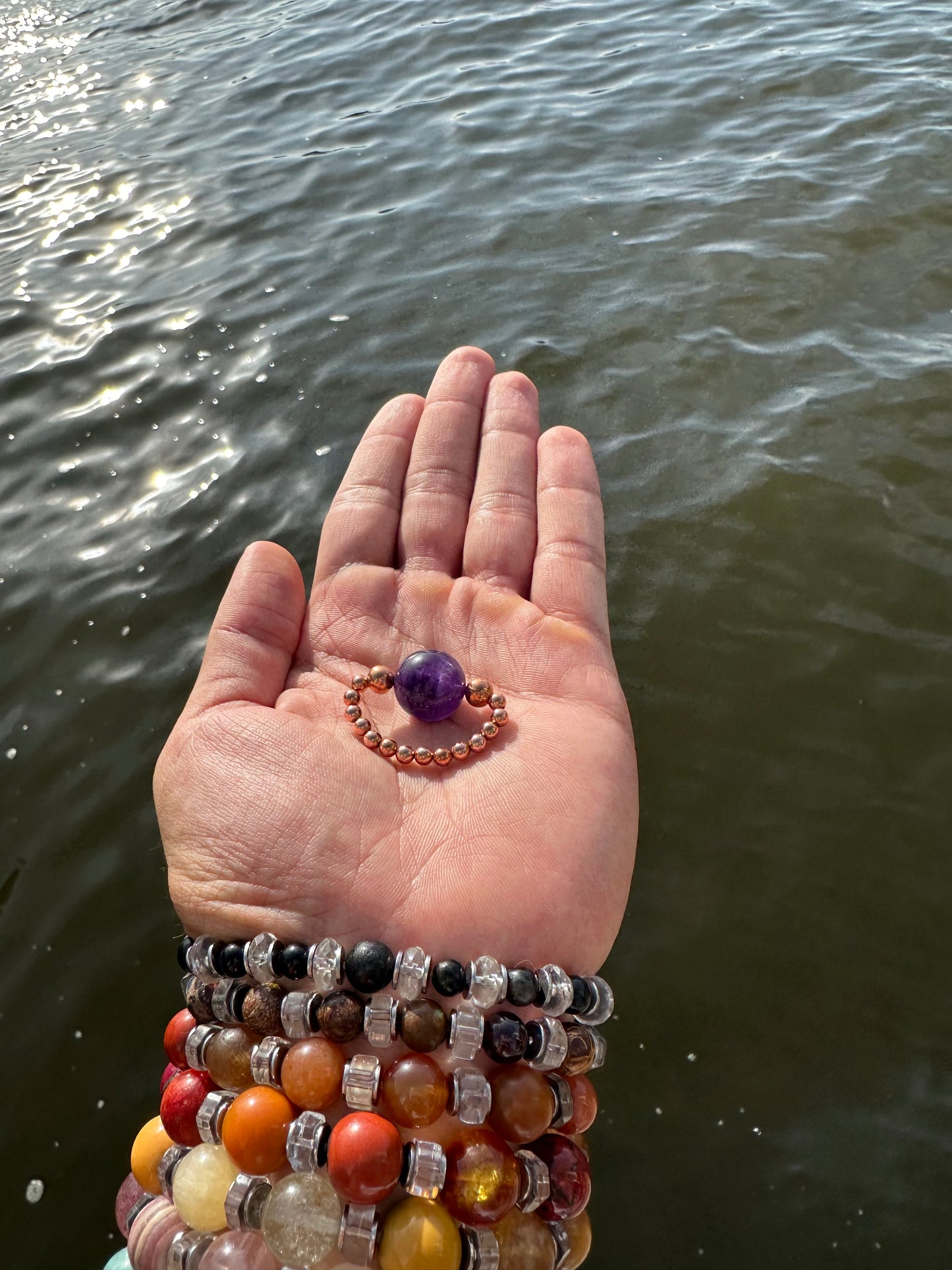 Luxury Amethyst With Copper Metatron’s Orb Design Comfortable Magic Stretch Ring - World's Best Quality & Made To Last