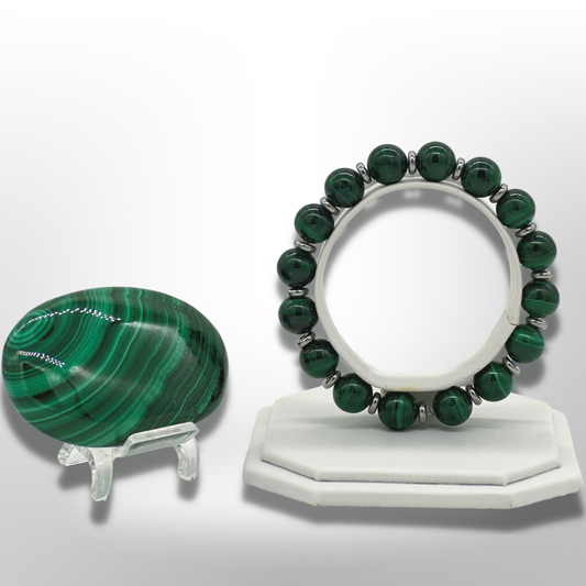 South African Malachite Bracelet Between Steel