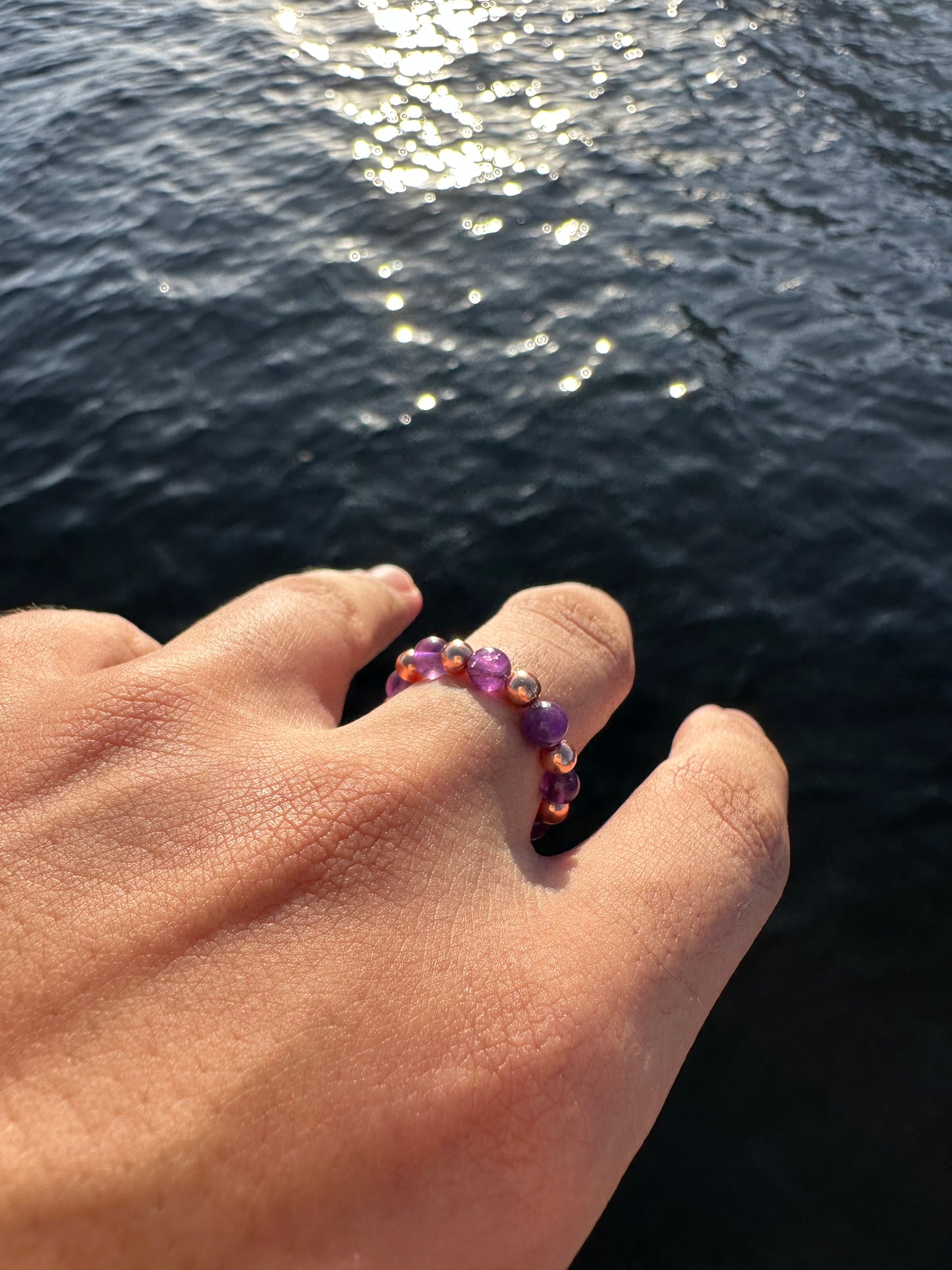 Luxury Amethyst With Copper Design 1 Comfortable Magic Stretch Ring - World's Best Quality & Made To Last