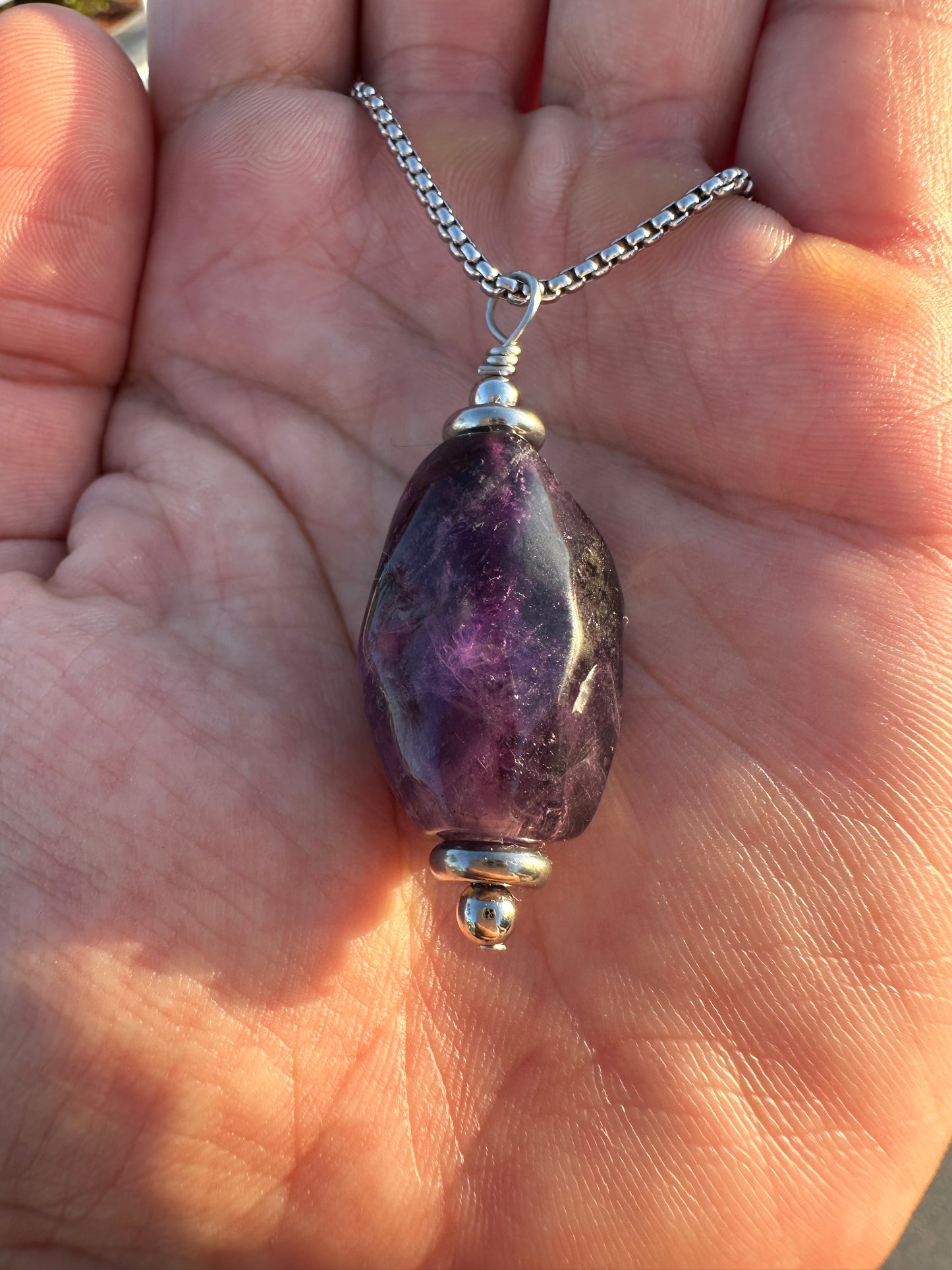 Luxury Amethyst Pendant Silver Steel Precious Nugget Design - World's Best Quality & Made To Last