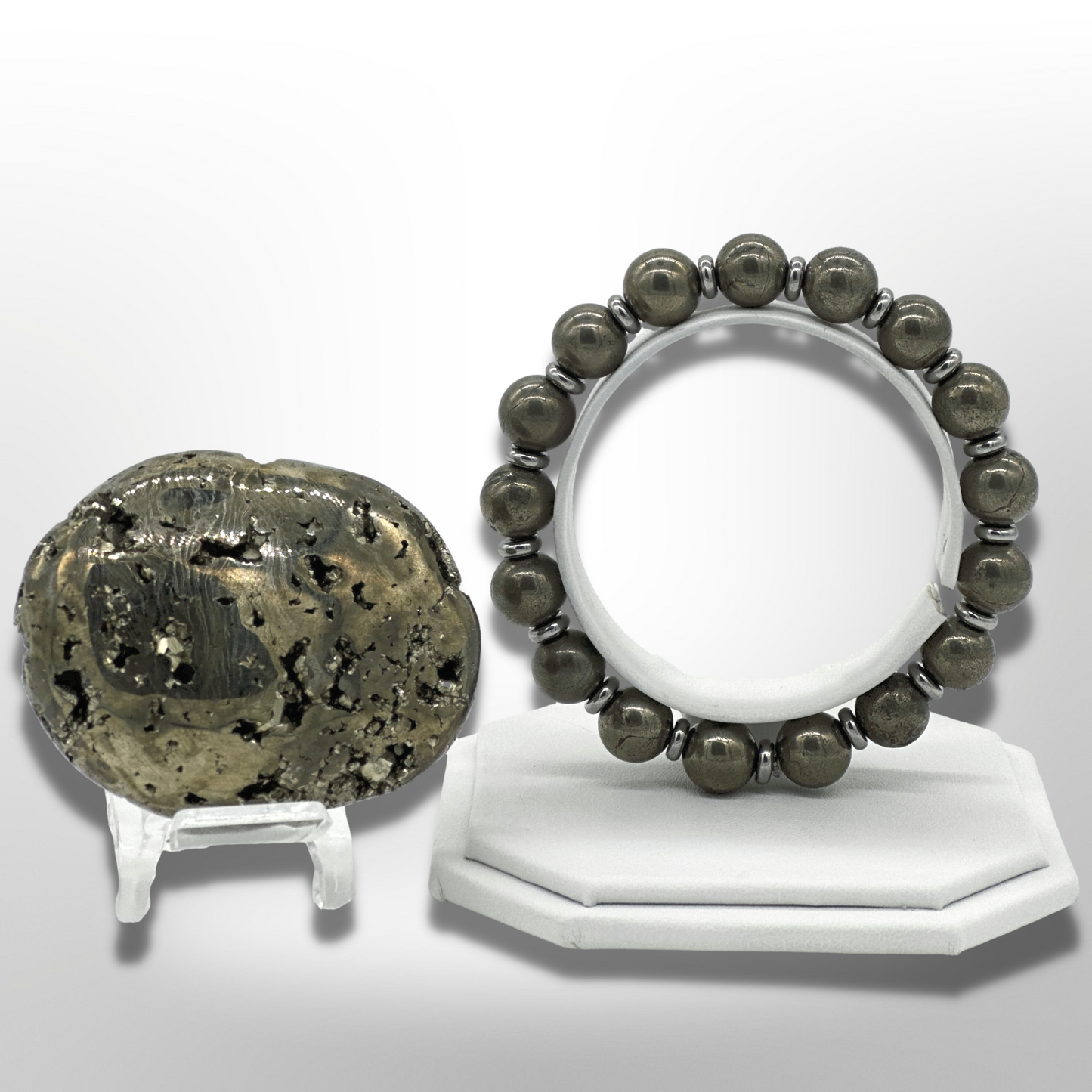 South African Pyrite Bracelet Between Steel