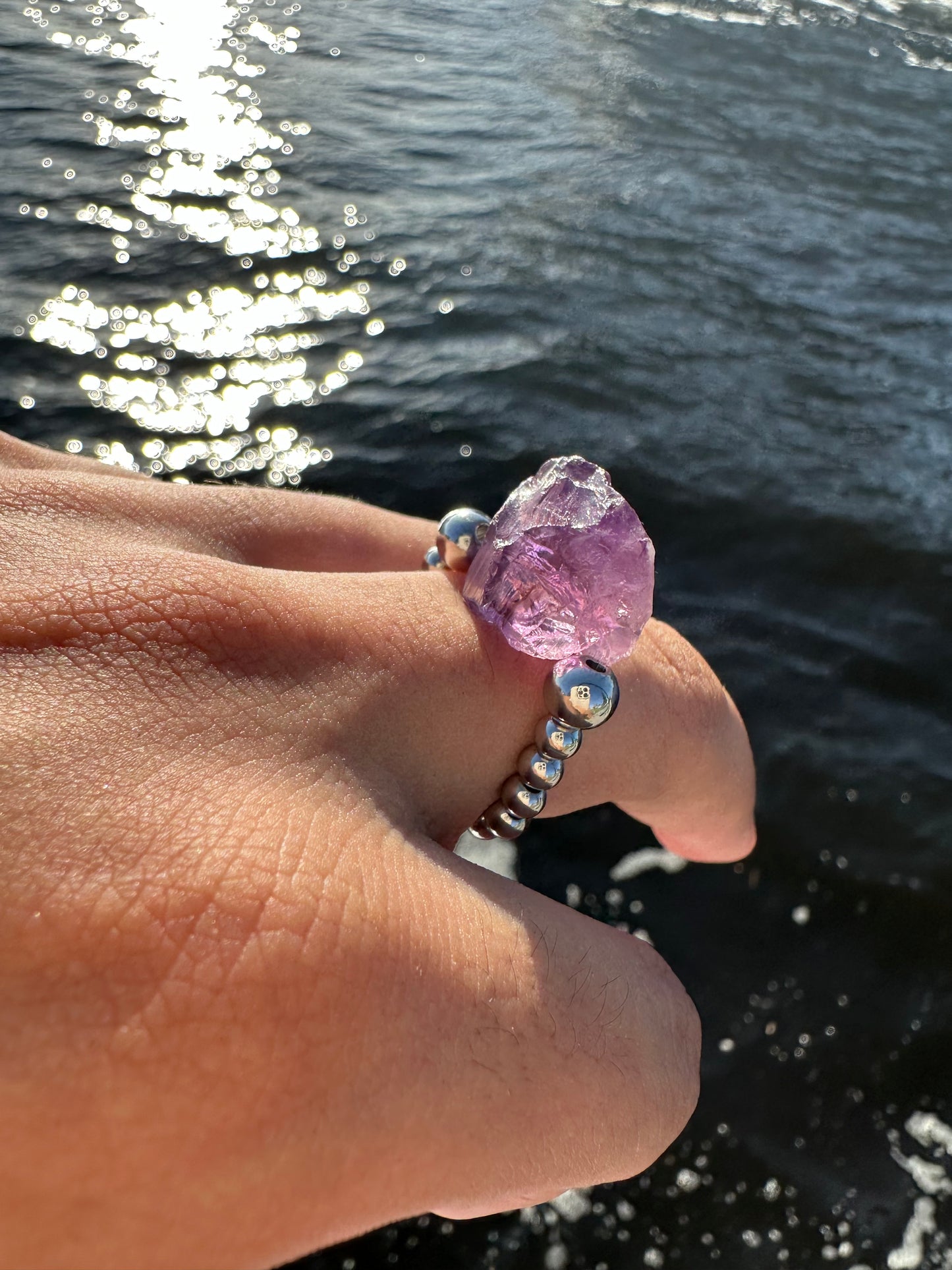 Luxury Amethyst Raw Design With Silver Steel Comfortable Magic Stretch Ring - World's Best Quality & Made To Last