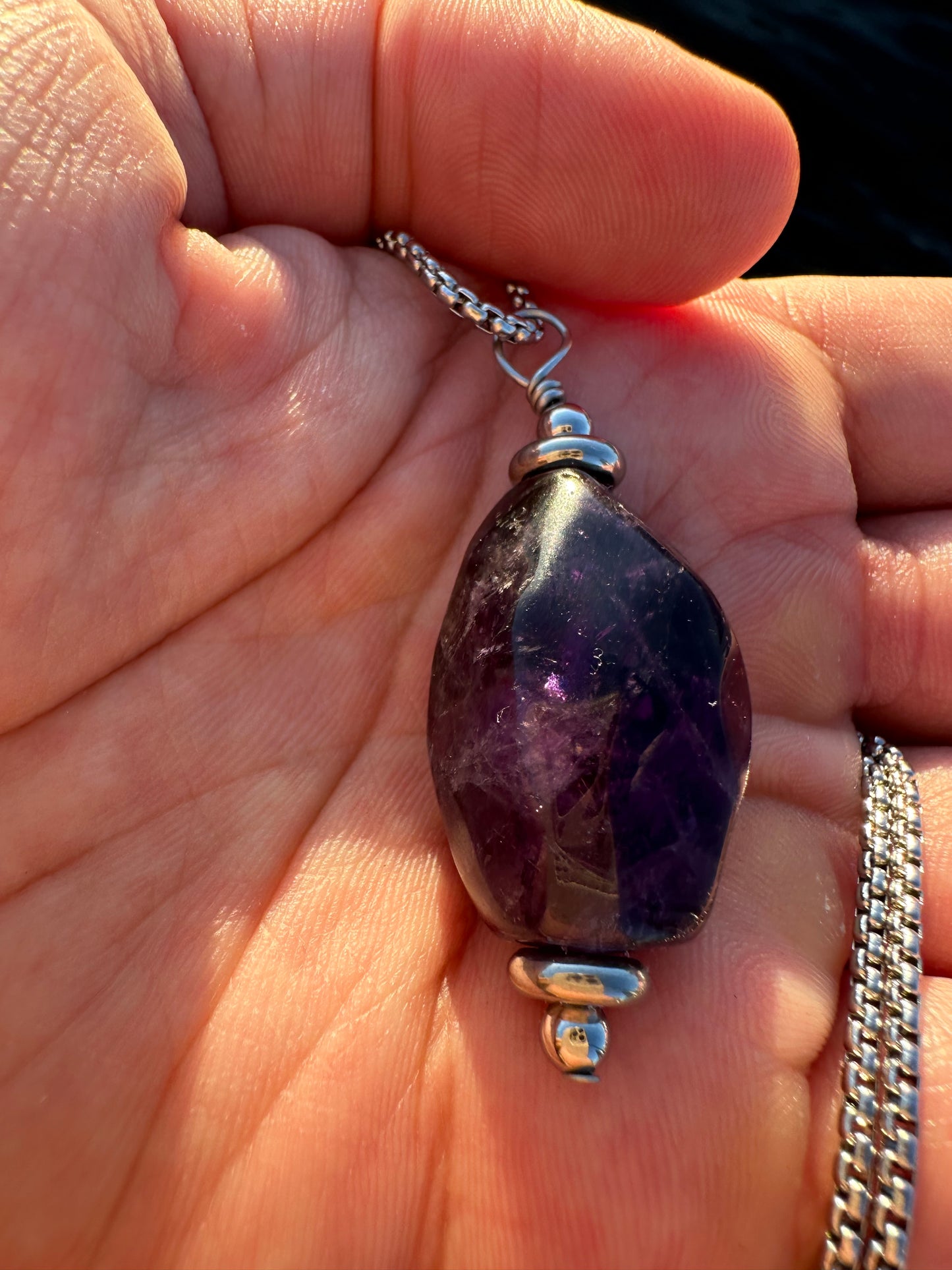 Luxury Amethyst Pendant Silver Steel Precious Nugget Design - World's Best Quality & Made To Last