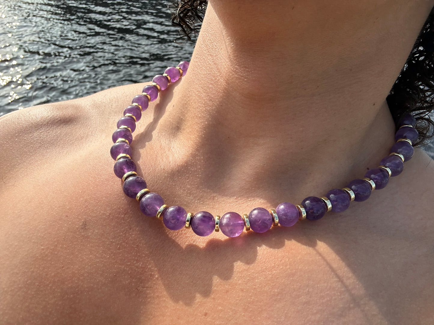 Luxury Amethyst & Golden Hematite Design Necklace With Interlocking Steel Clasp - World's Best Quality & Made To Last