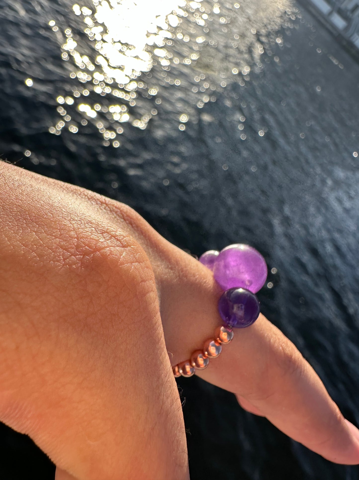 Luxury Amethyst With Copper Orb Design Comfortable Magic Stretch Ring - World's Best Quality & Made To Last