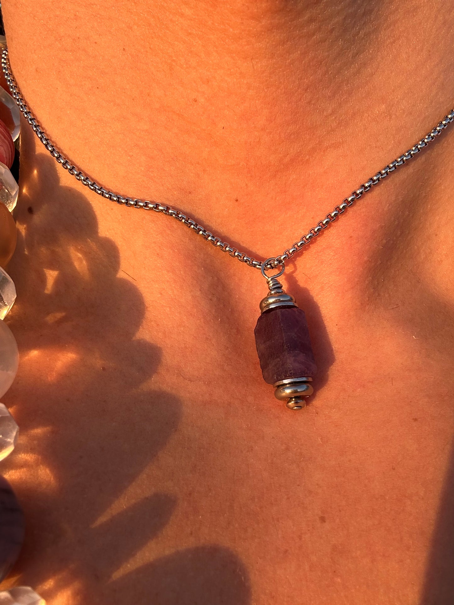 Luxury Amethyst Pendant Silver Steel Raw Lantern Design - World's Best Quality & Made To Last