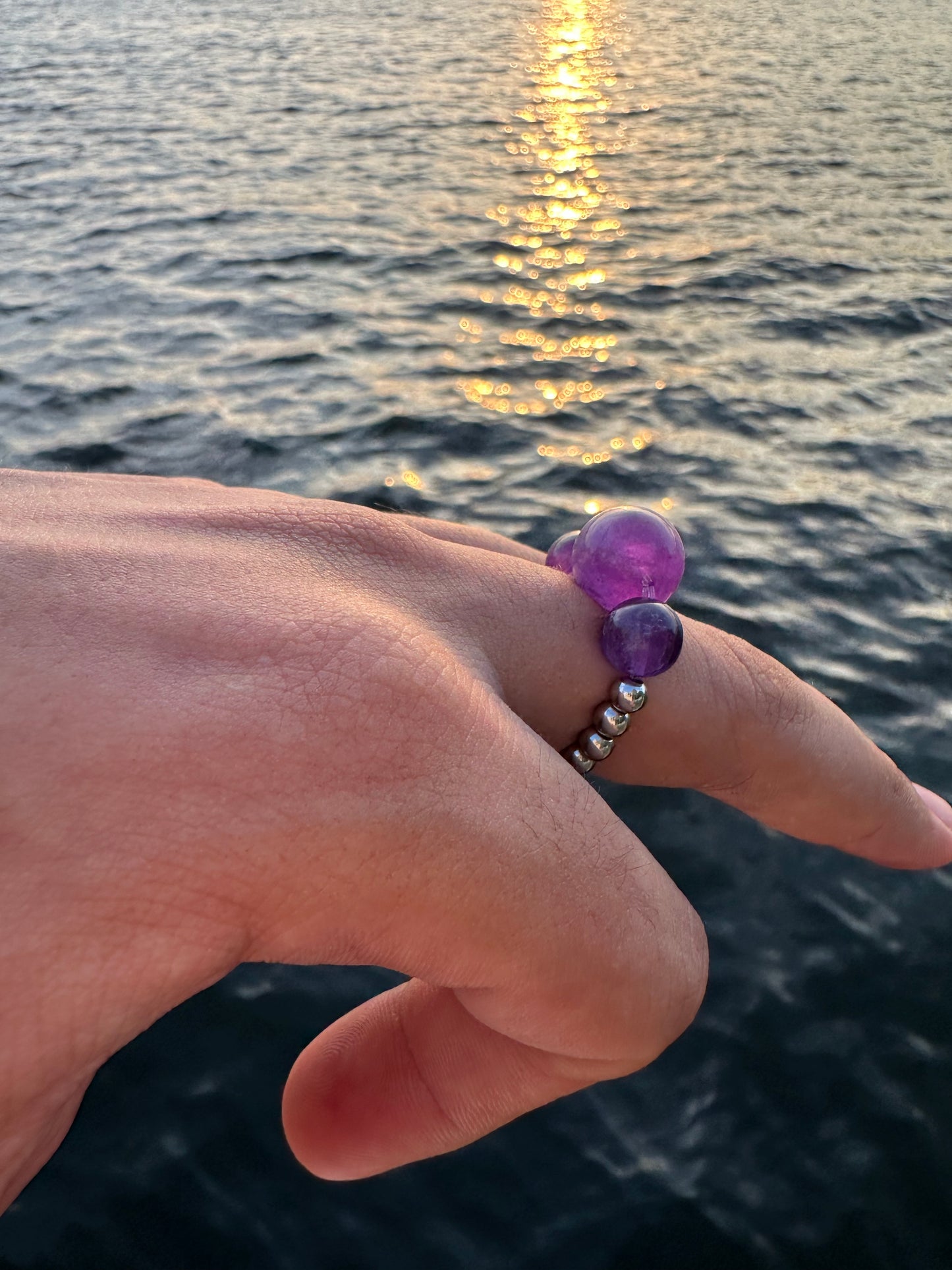 Luxury Amethyst Orb Design With Silver Steel Comfortable Magic Stretch Ring - World's Best Quality & Made To Last