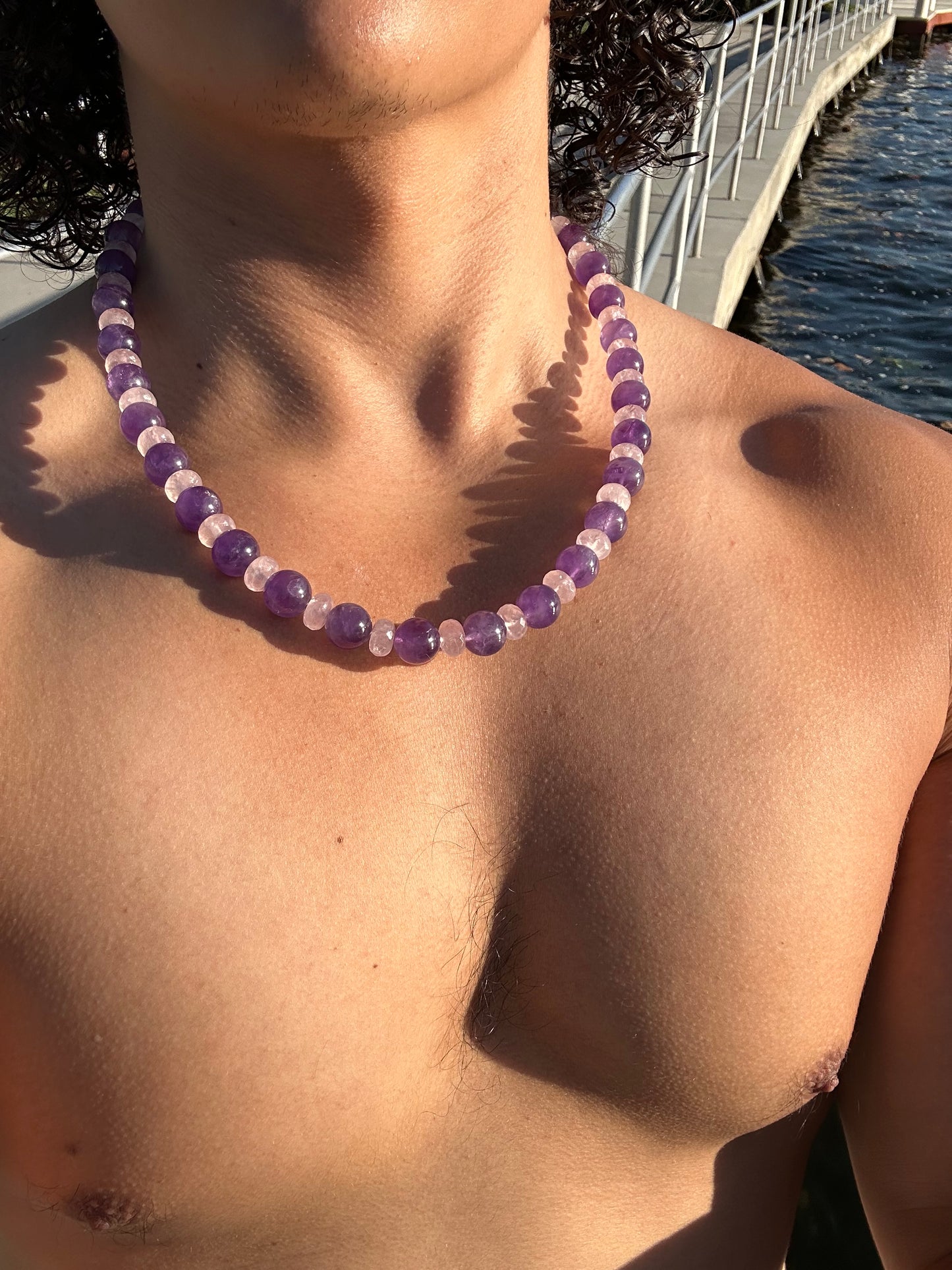 Luxury Amethyst & Rose Quartz Design Necklace With Interlocking Steel Clasp - World's Best Quality & Made To Last